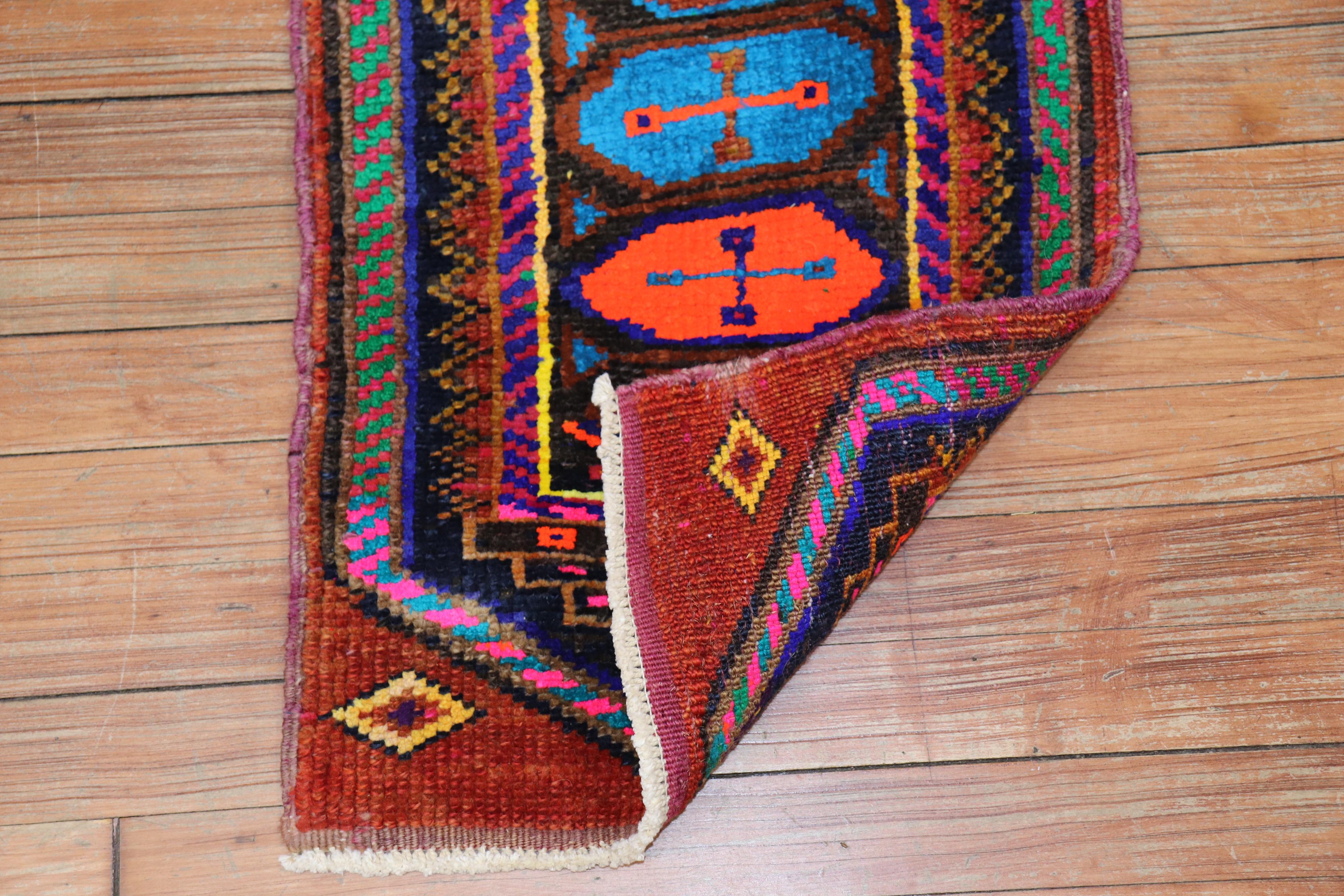 Hand-Knotted Boho Chic Mini Tribal Turkish Anatolian Throw Rug For Sale