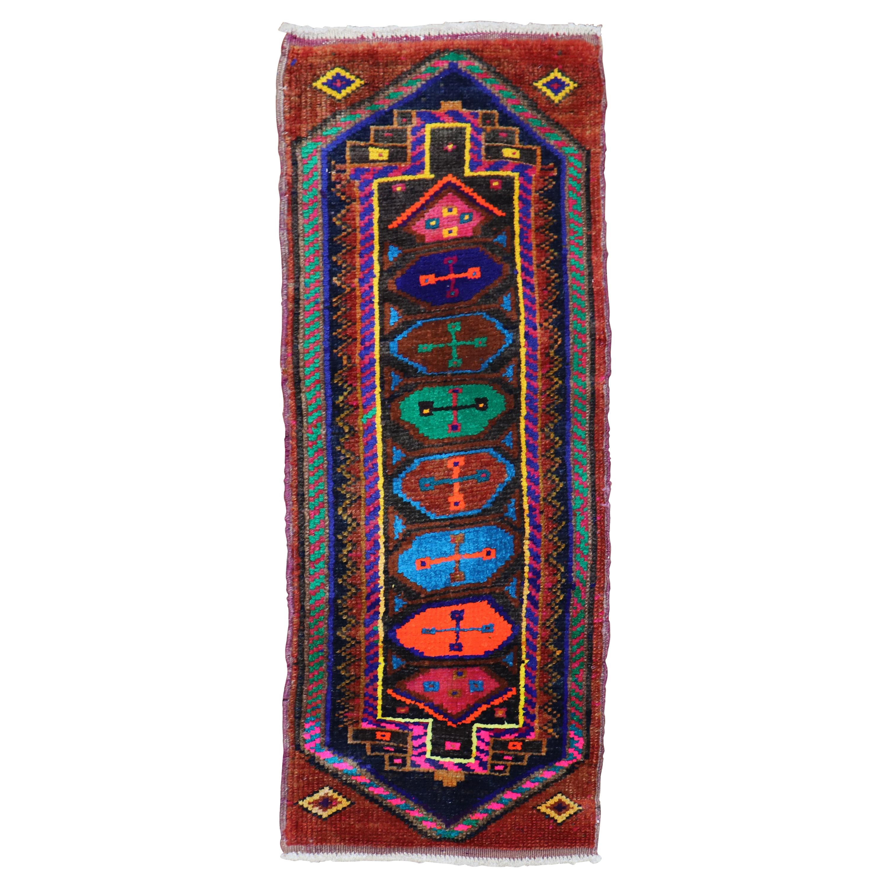 Boho Chic Mini Tribal Turkish Anatolian Throw Rug For Sale