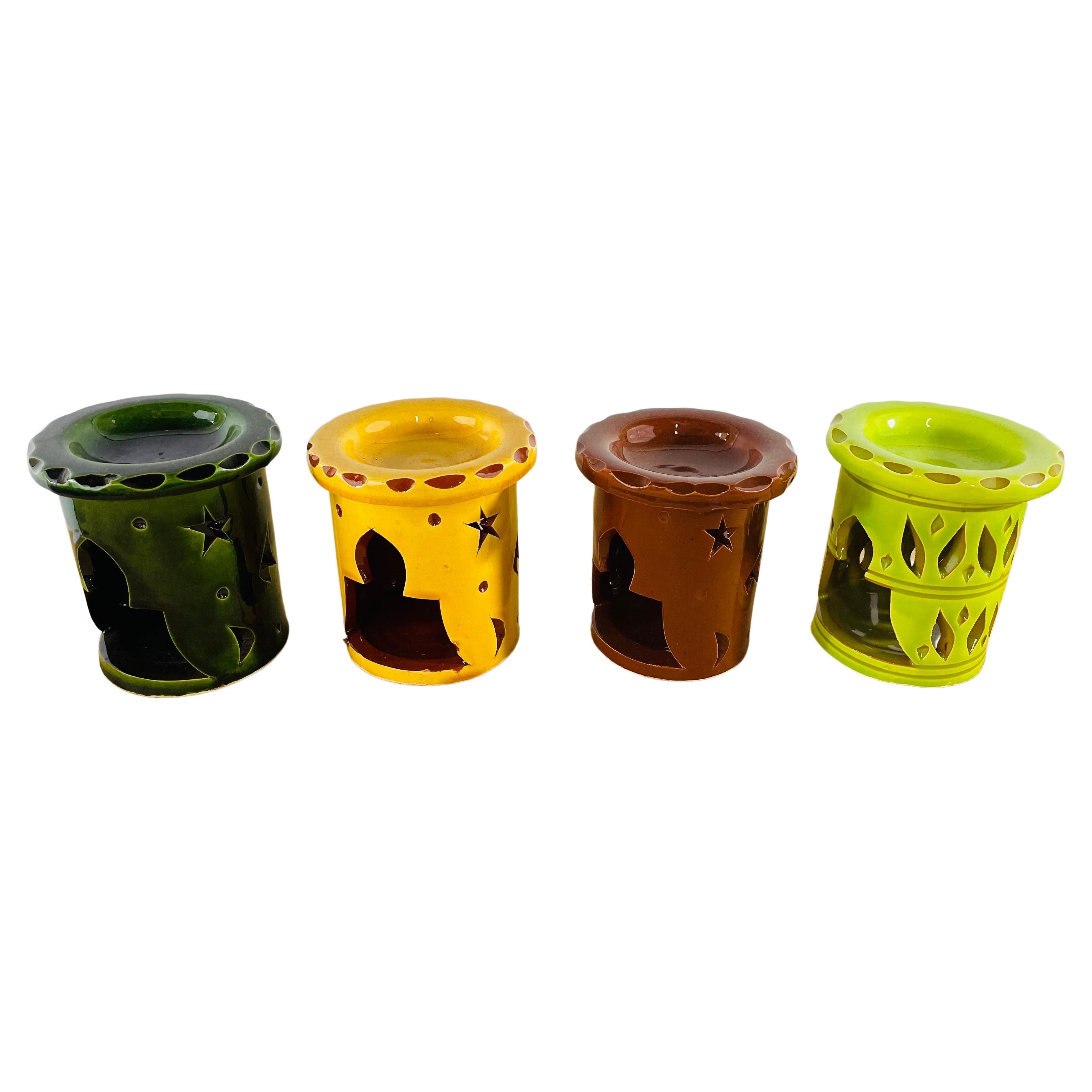 Boho Chic Moroccan Ceramic Muti-color Candle Holder , Set of 4 For Sale