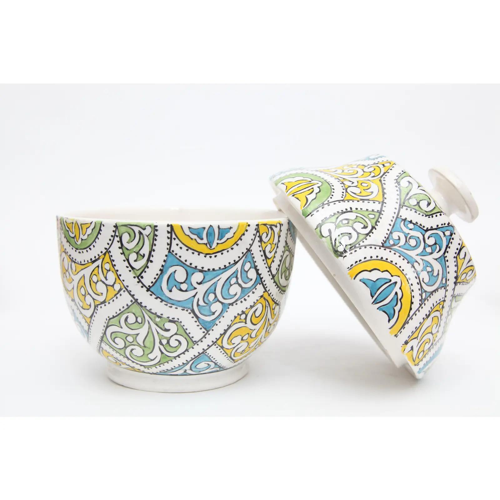 Bohemian Boho Chic Moroccan Design Handmade Ceramic Urn or Jar For Sale