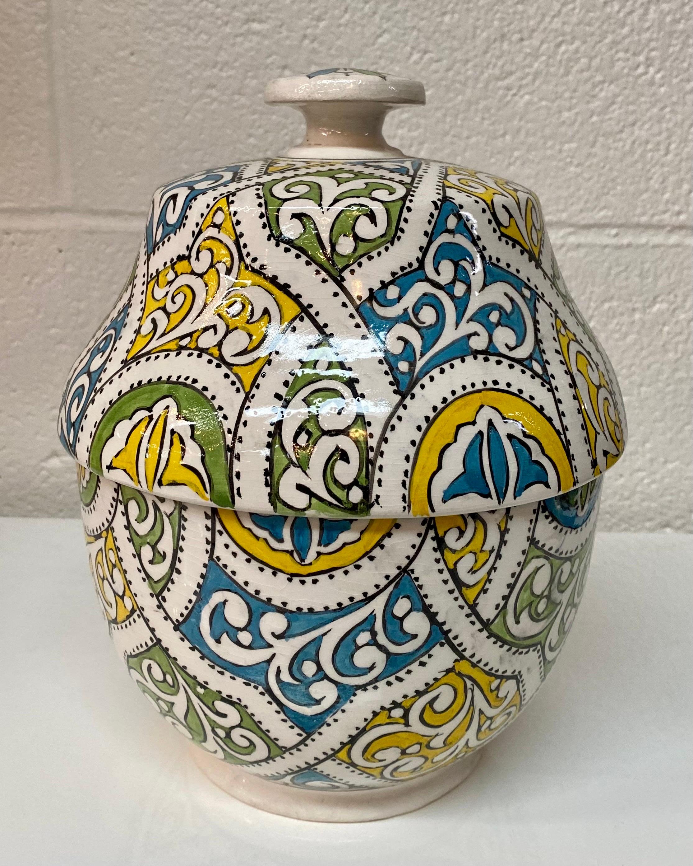 Late 20th Century Boho Chic Moroccan Design Handmade Ceramic Urn or Jar For Sale
