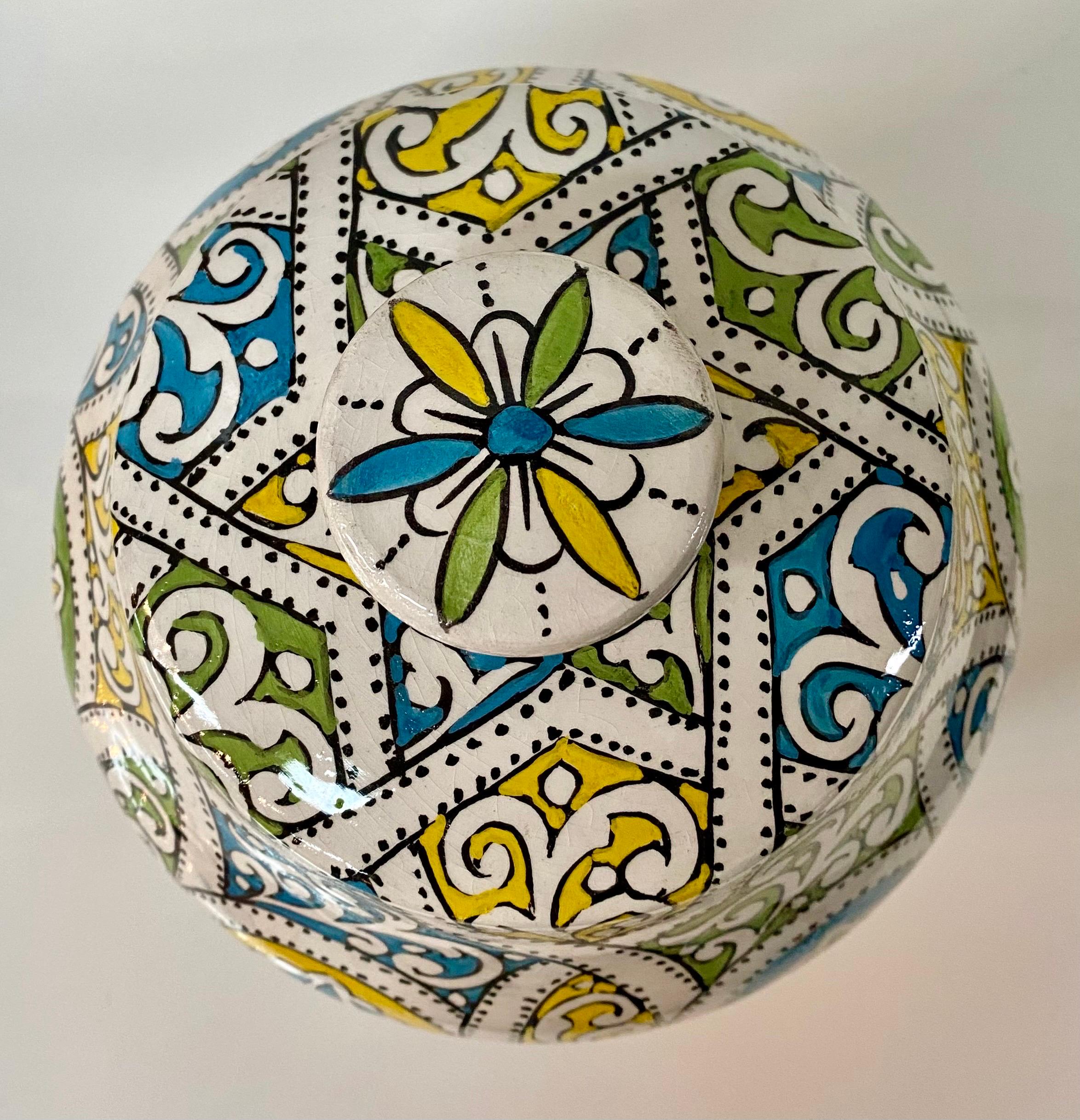 Boho Chic Moroccan Design Handmade Ceramic Urn or Jar For Sale 1