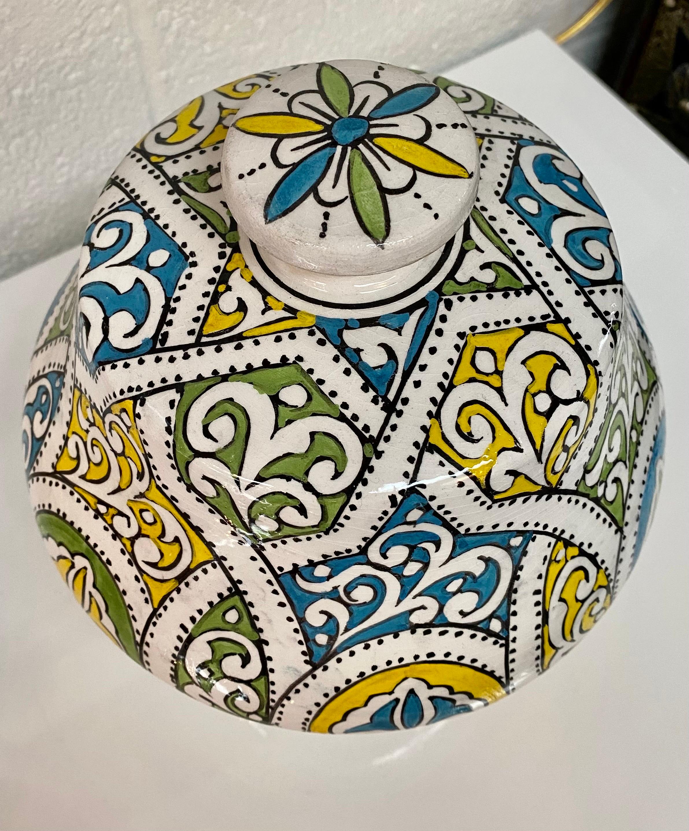 Boho Chic Moroccan Design Handmade Ceramic Urn or Jar For Sale 2