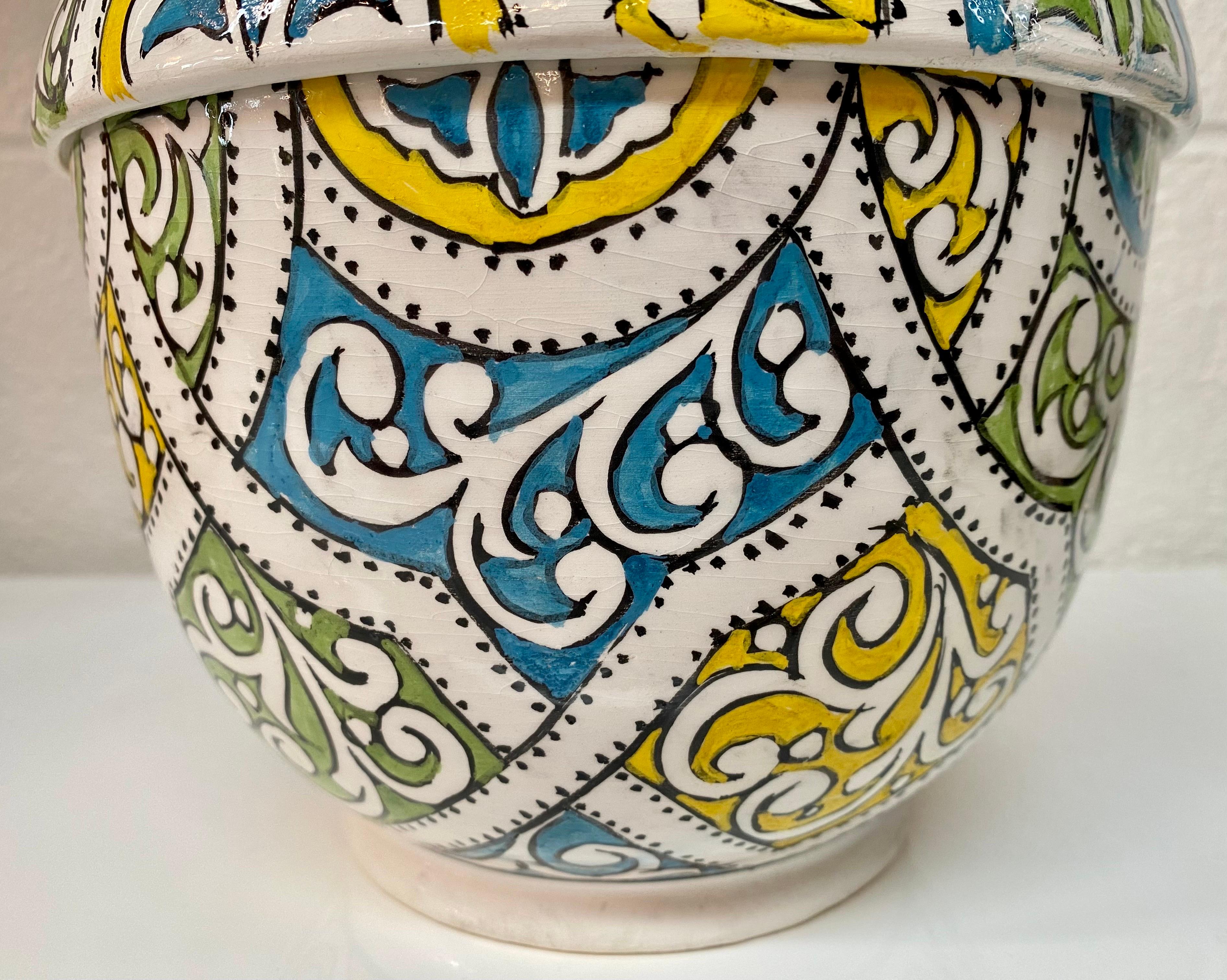 Boho Chic Moroccan Design Handmade Ceramic Urn or Jar For Sale 3