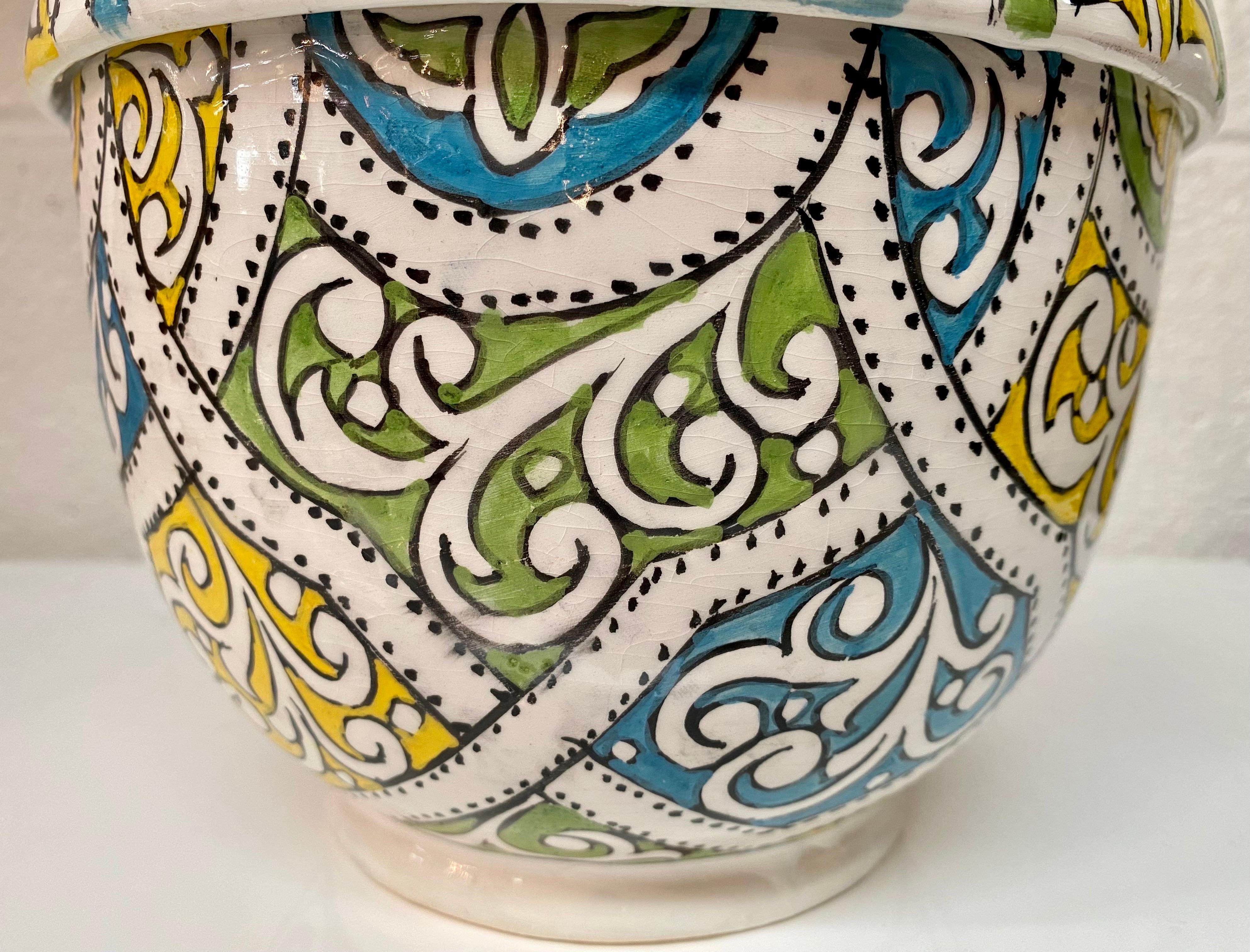 Boho Chic Moroccan Design Handmade Ceramic Urn or Jar For Sale 4
