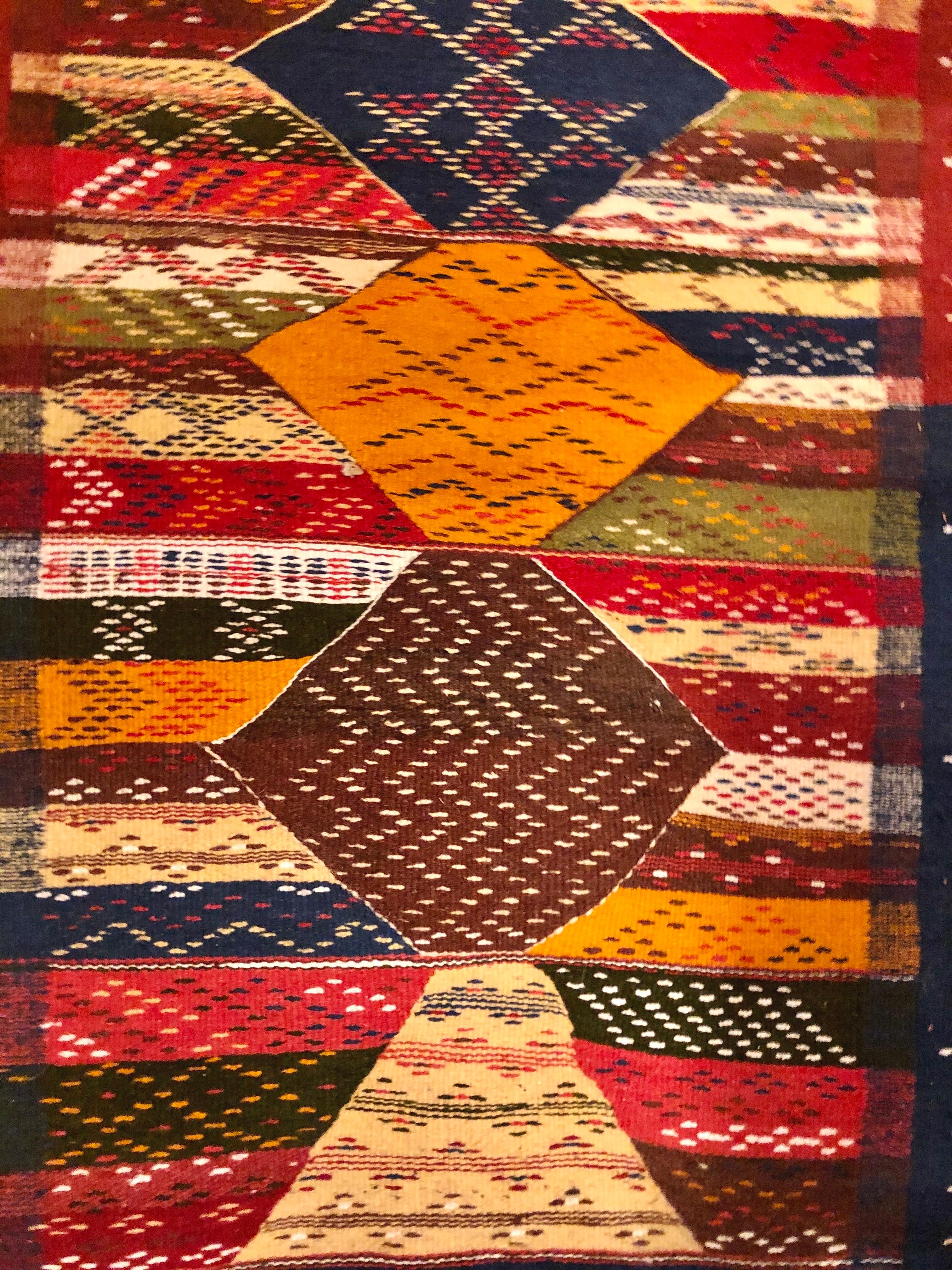 Bohémien Tappeto Runner Boho Chic Moroccan Diamond Design Multicolore in vendita