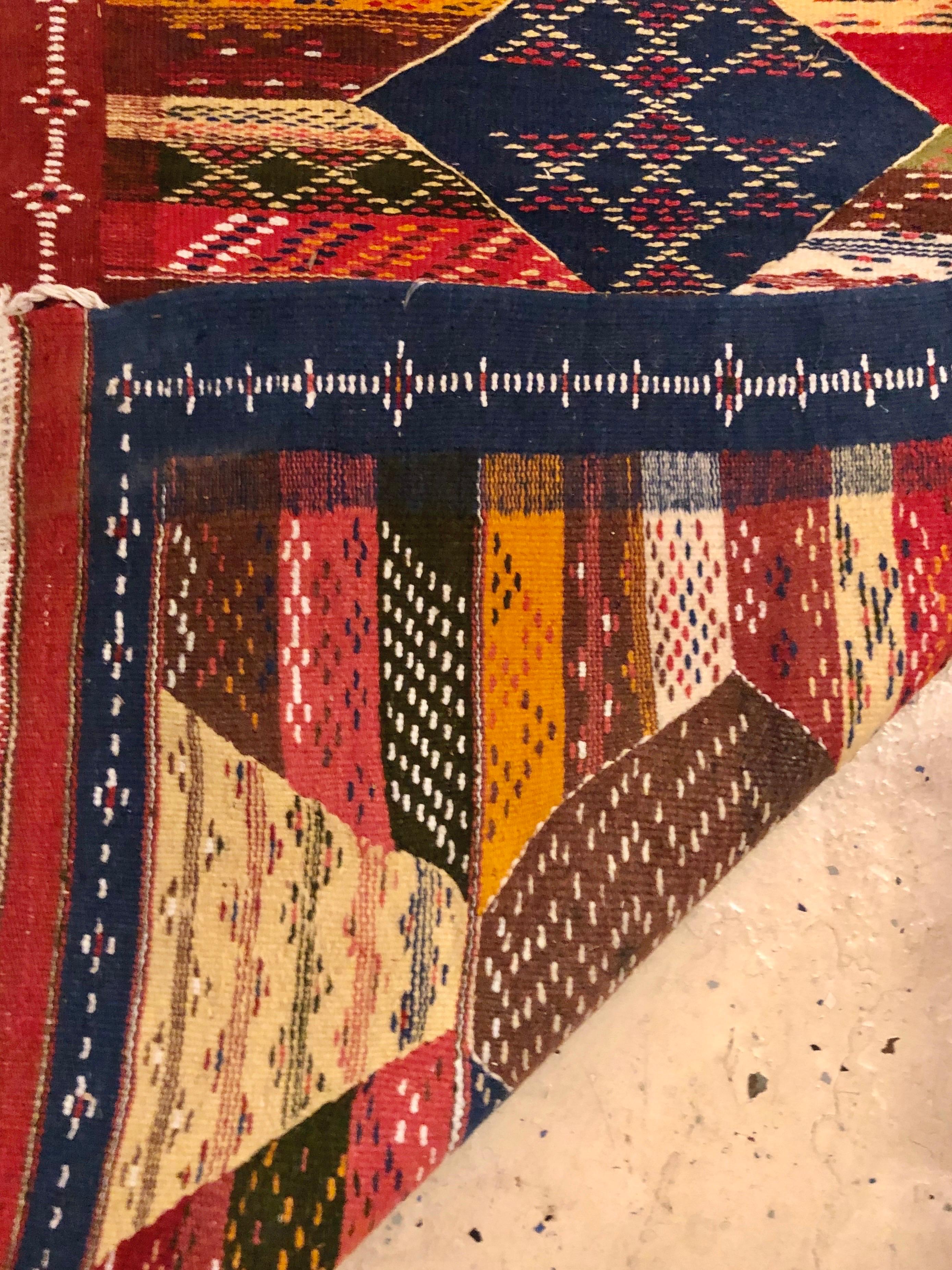 Boho Chic Moroccan Diamond Design Multicolor Runner Rug In Good Condition For Sale In Plainview, NY