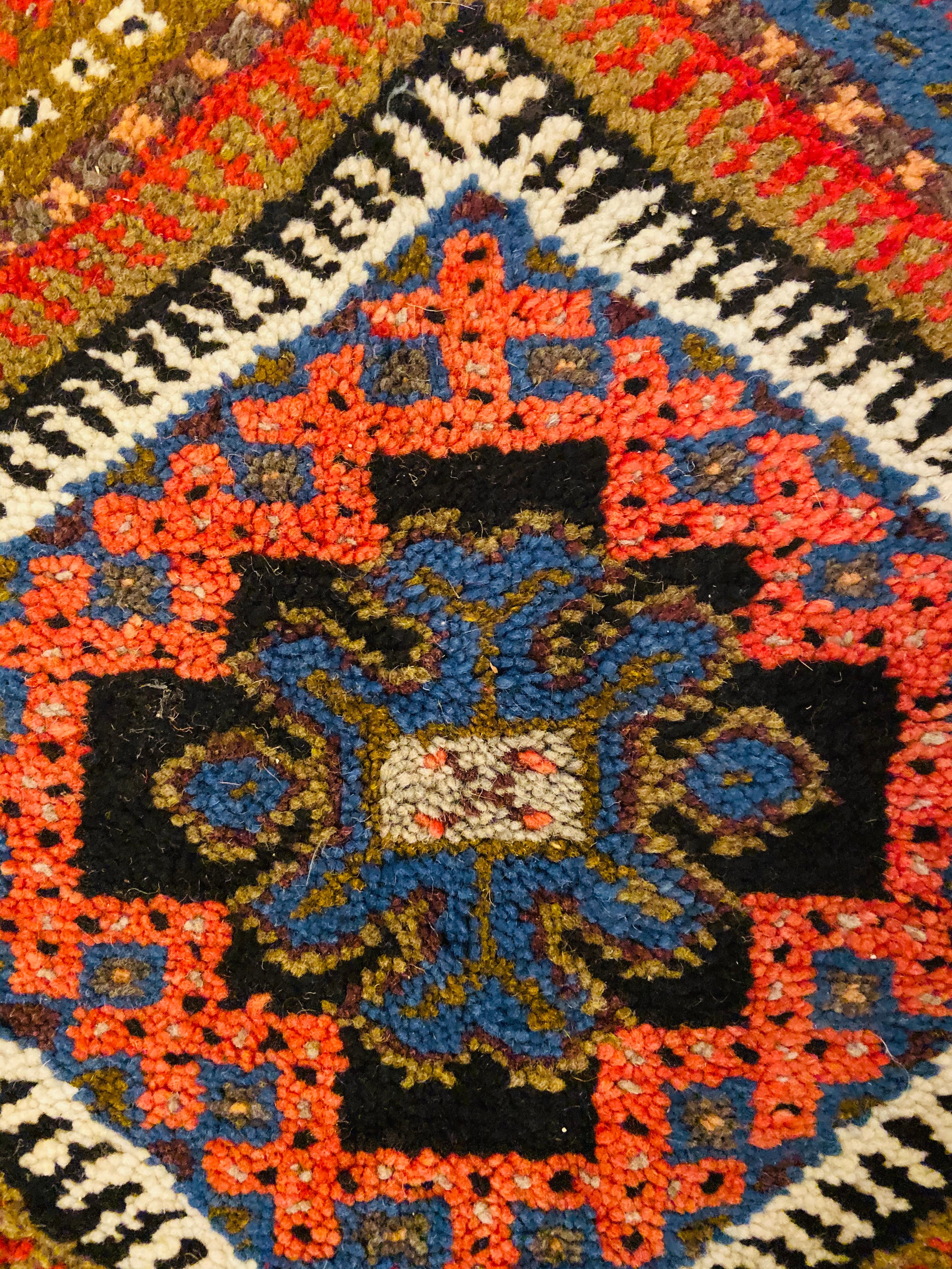 Boho Chic Moroccan Handwoven Blue & Red Wool Diamond Design Rectangular Rug For Sale 2