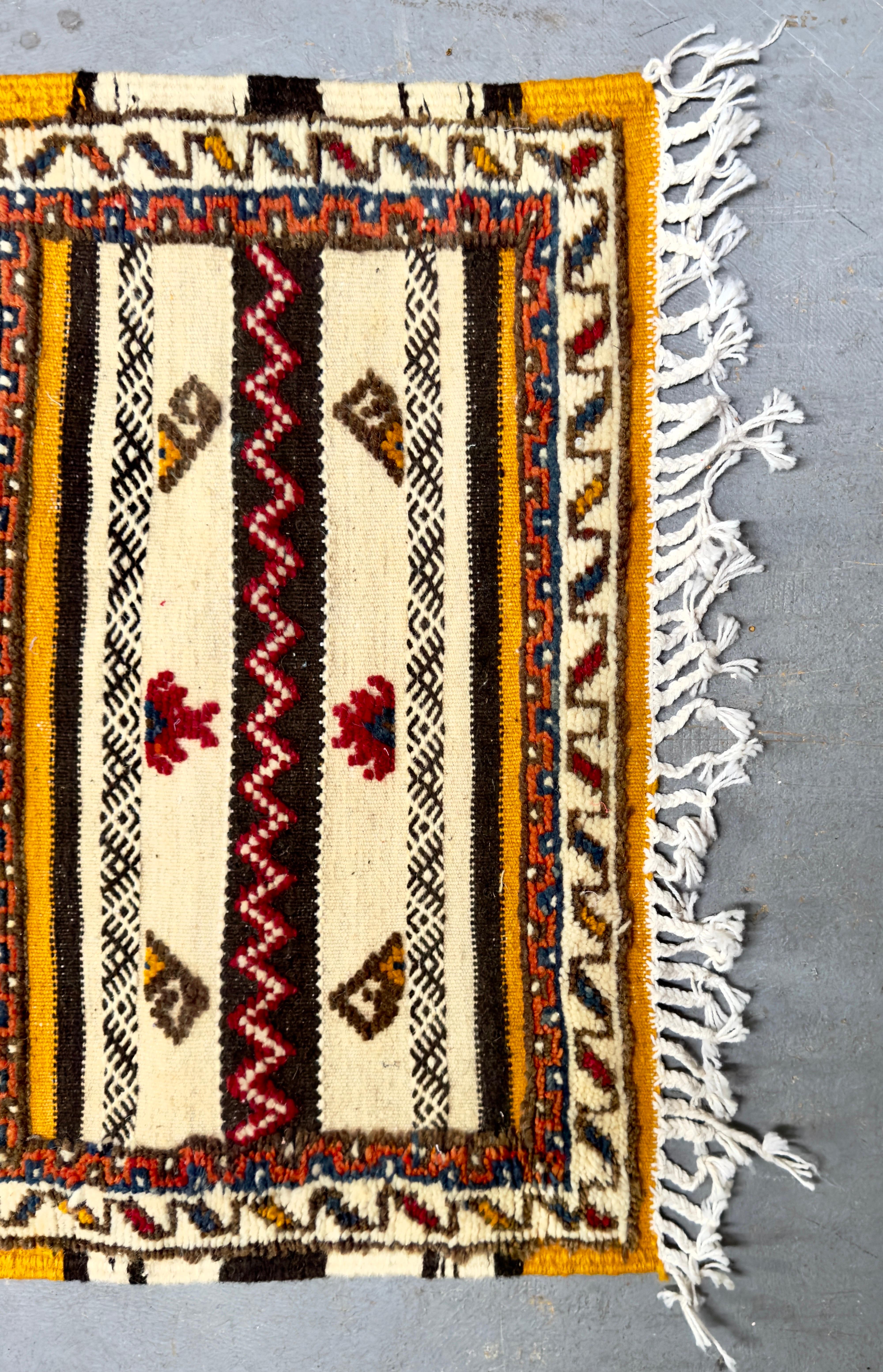 Bohemian Boho Chic Moroccan Handwoven Geometrical Wool Rug or Carpet  For Sale