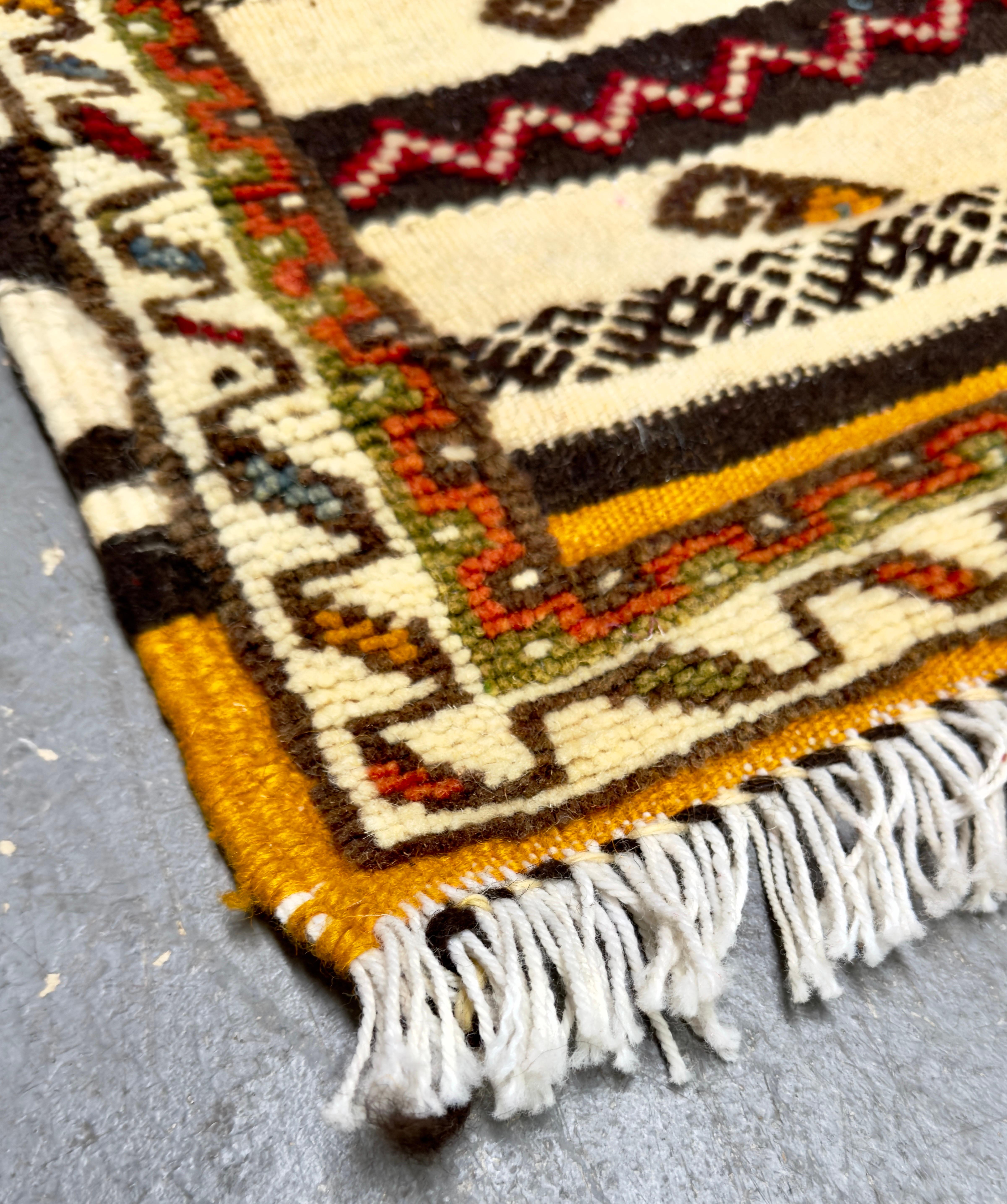 Hand-Woven Boho Chic Moroccan Handwoven Geometrical Wool Rug or Carpet  For Sale
