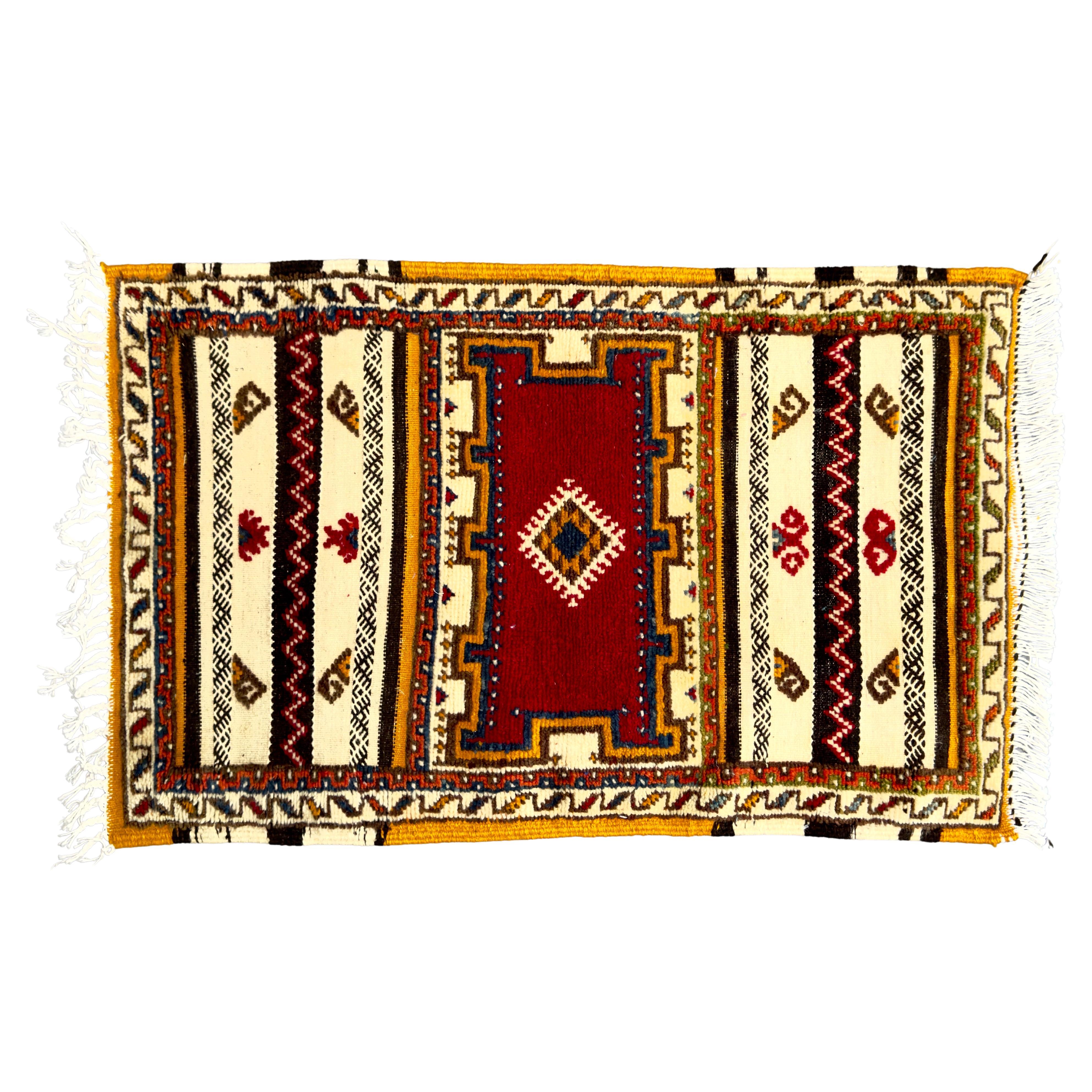 Boho Chic Moroccan Handwoven Geometrical Wool Rug or Carpet  For Sale