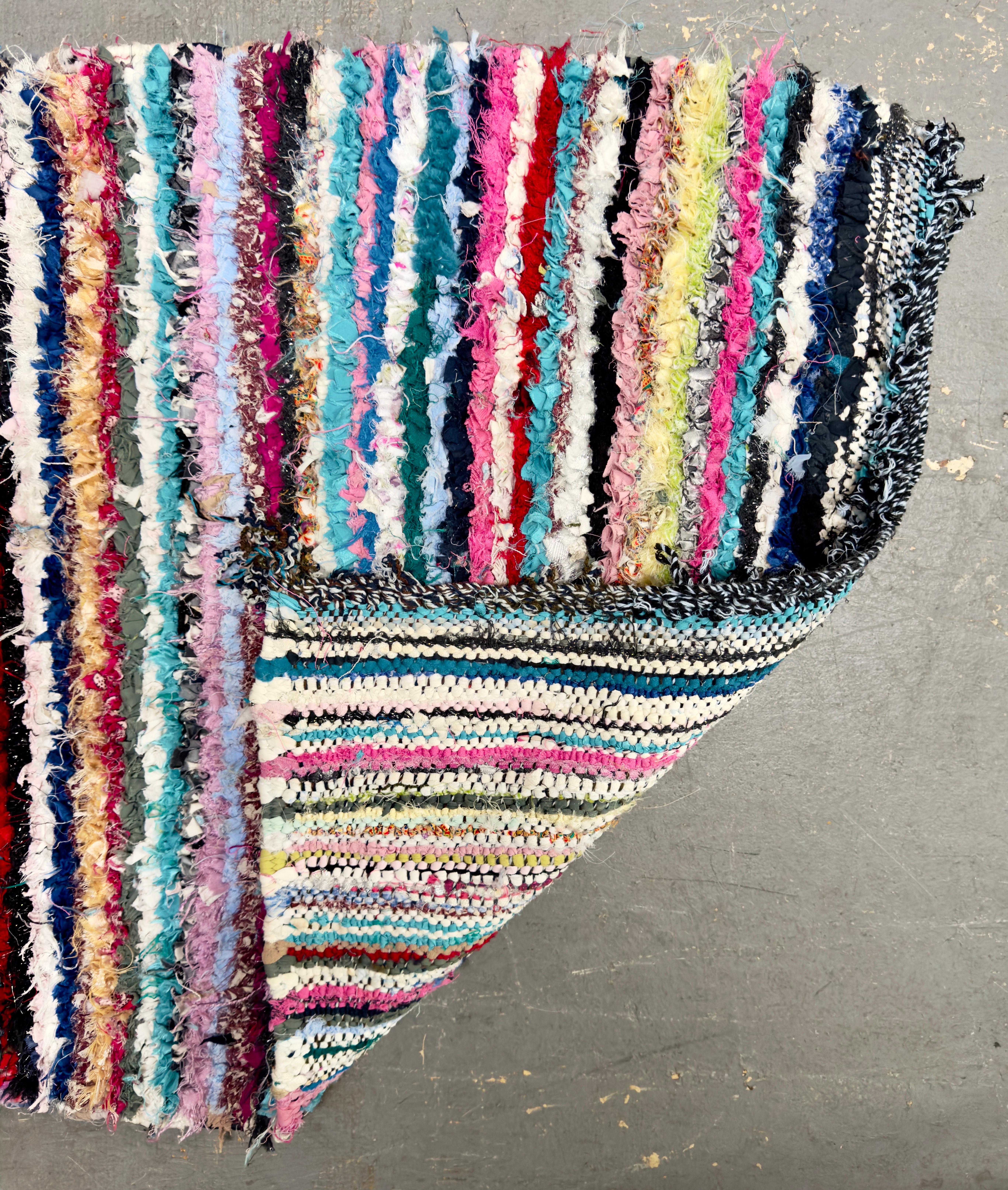 Late 20th Century Boho Chic Moroccan Multi-color Stripe Design Small Rug or Carpet  For Sale