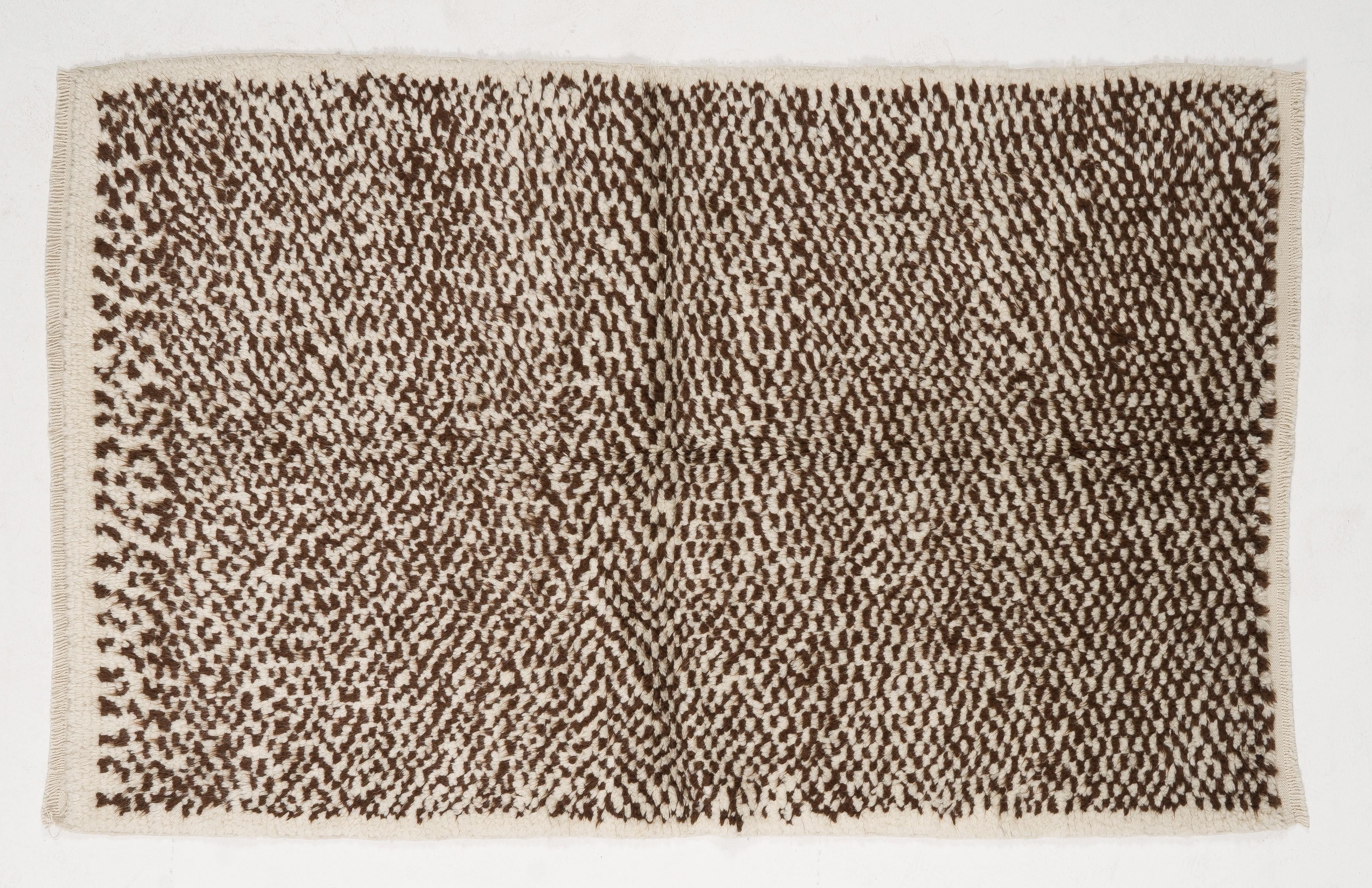 Hand-Knotted Tulu Rug, 100% Natural Un-Dyed Wool. Cream and Brown. Custom Options Available 