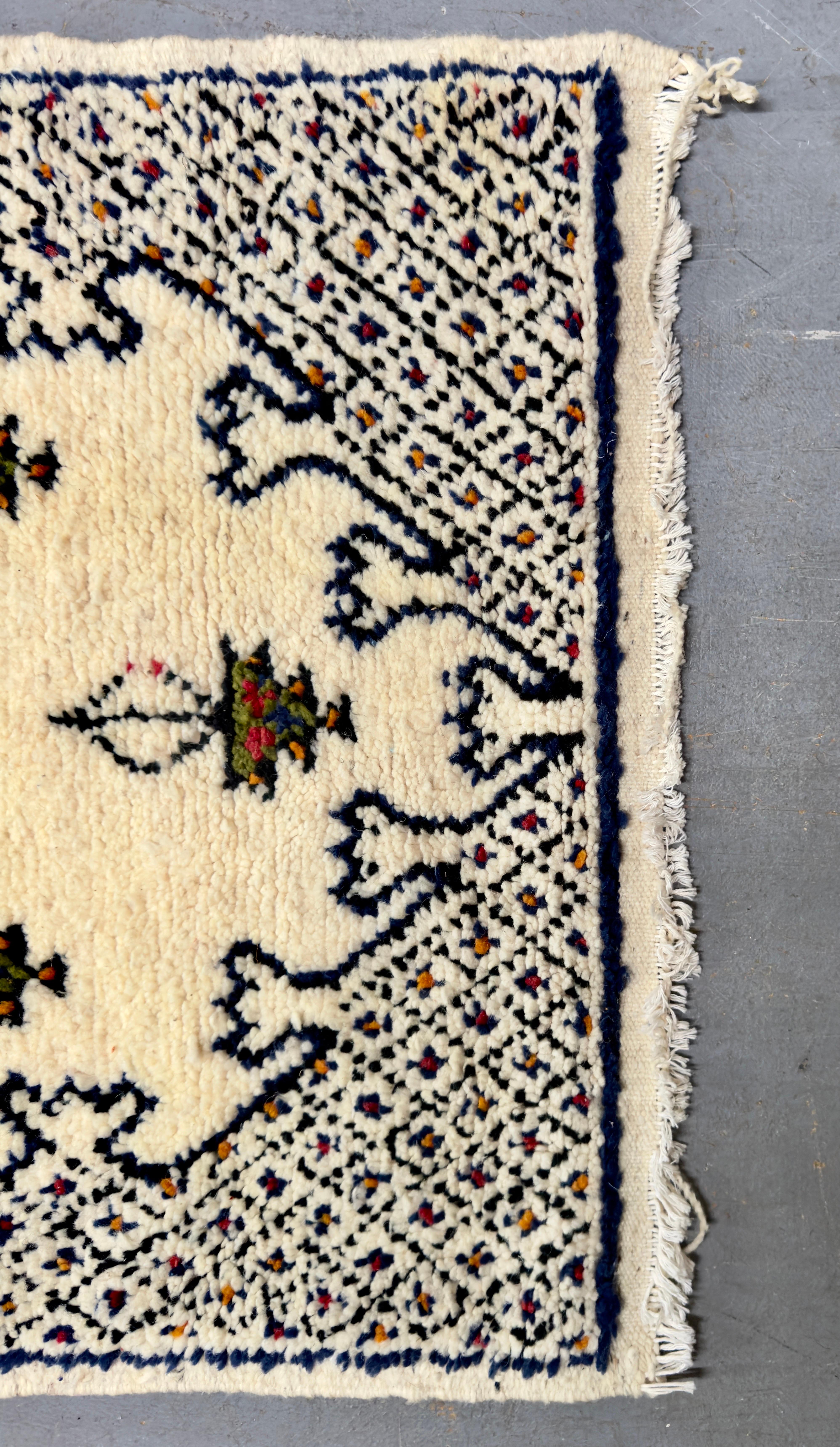 Bohemian Boho Chic  Moroccan Small White & Black Wool Hand-Woven Rug or Carpet  For Sale