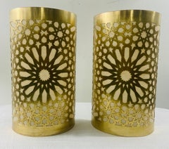 Boho Chic Moroccan Style Brass Wall Sconce or Lantern, a Pair
