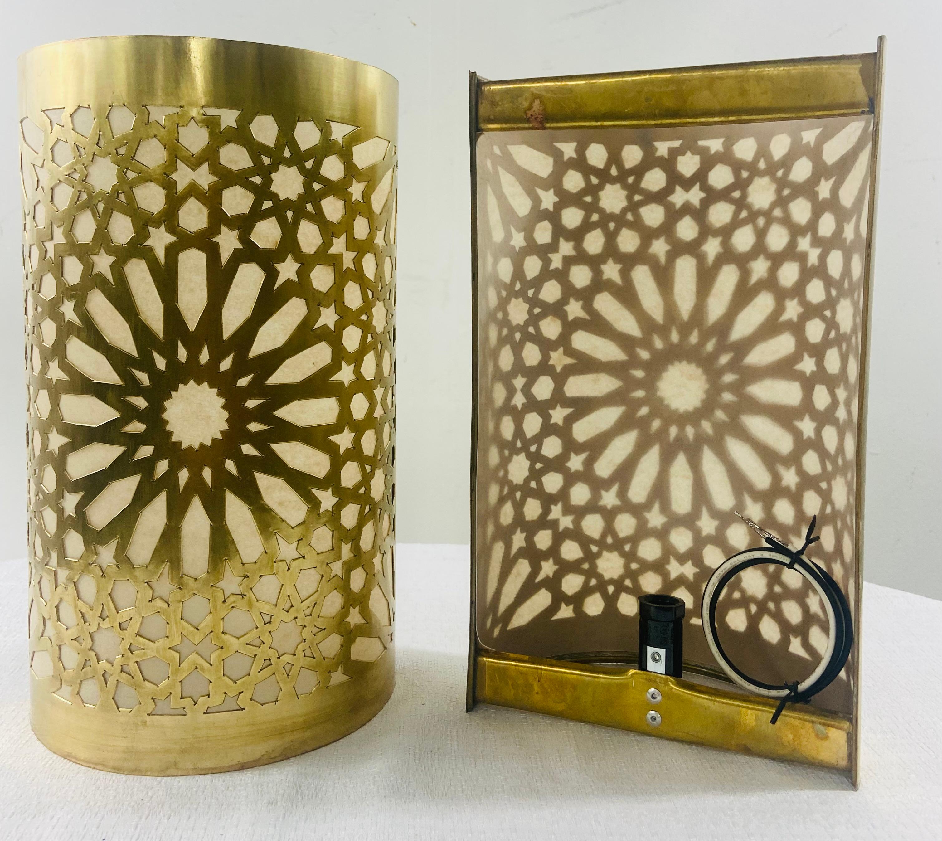 Bohemian Boho Chic Moroccan Style Brass Wall Sconce or Lantern, a Pair  For Sale