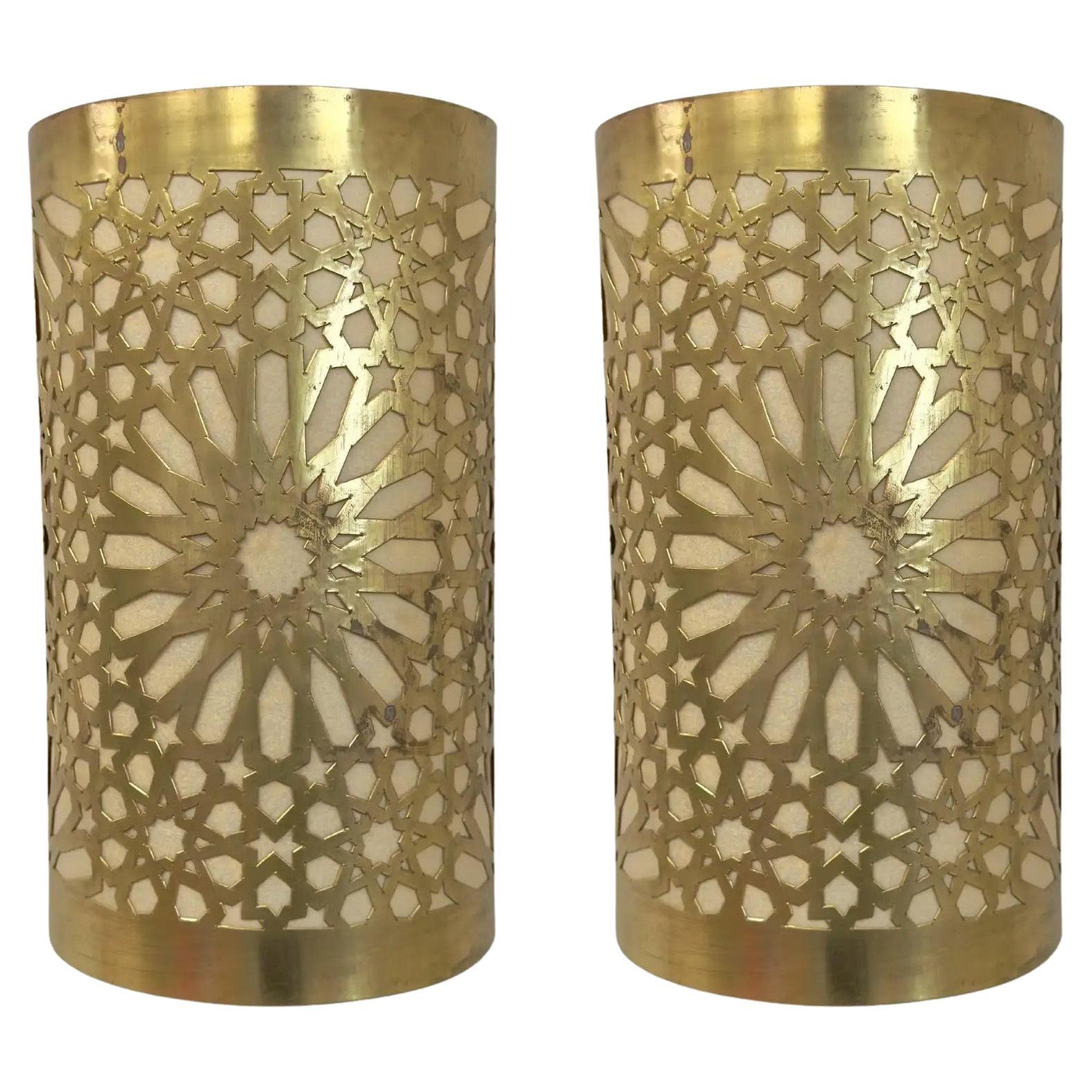 Boho Chic Moroccan Style Brass Wall Sconce or Lantern, a Pair