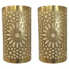 Boho Chic Moroccan Style Brass Wall Sconce or Lantern, a Pair
