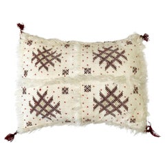 Boho Chic Moroccan Wool Beaded White & Purple Geometrical Design Pillow, a Pair