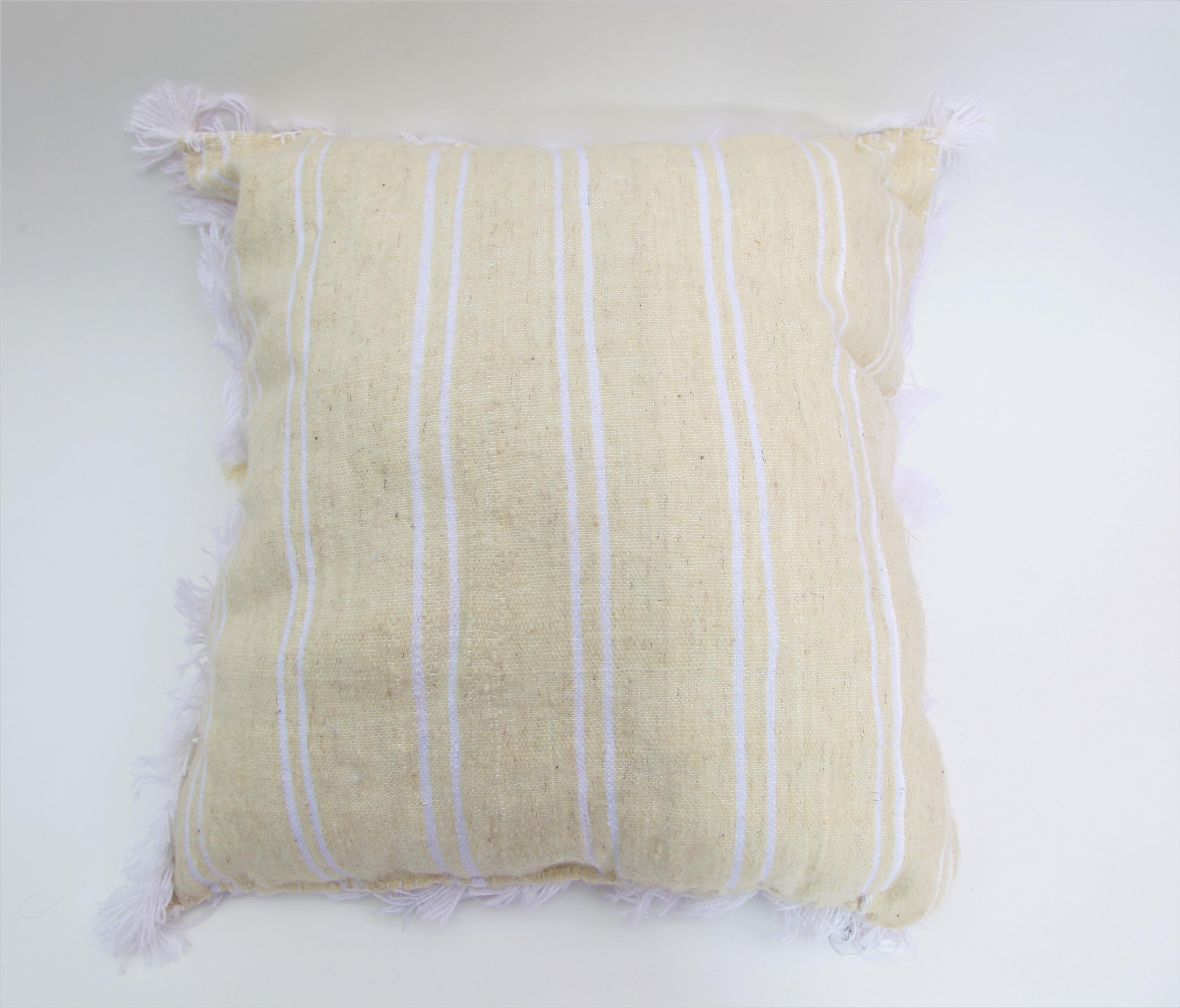 Bohemian Boho Chic Moroccan Wool White Wedding Pillow, a Pair For Sale