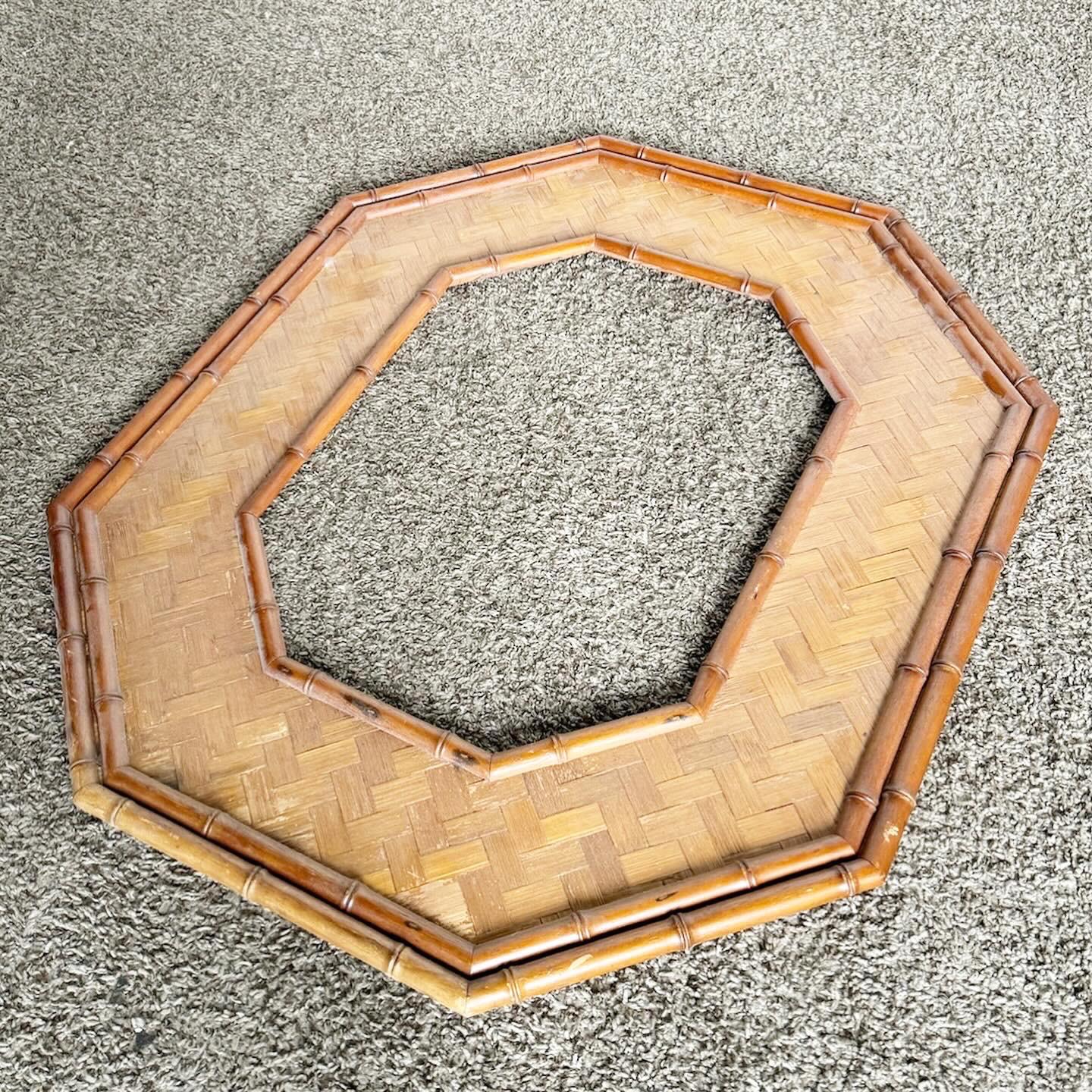 Wood Boho Chic Octagonal Herringbone Frame For Sale