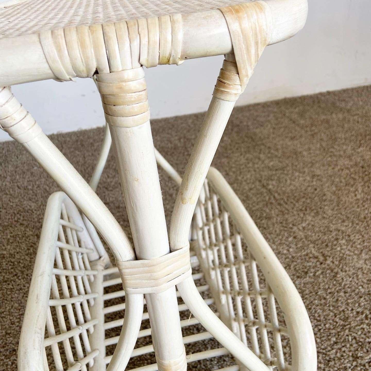 Boho Chic Off White Bamboo Magazine Rack Side Table For Sale 2