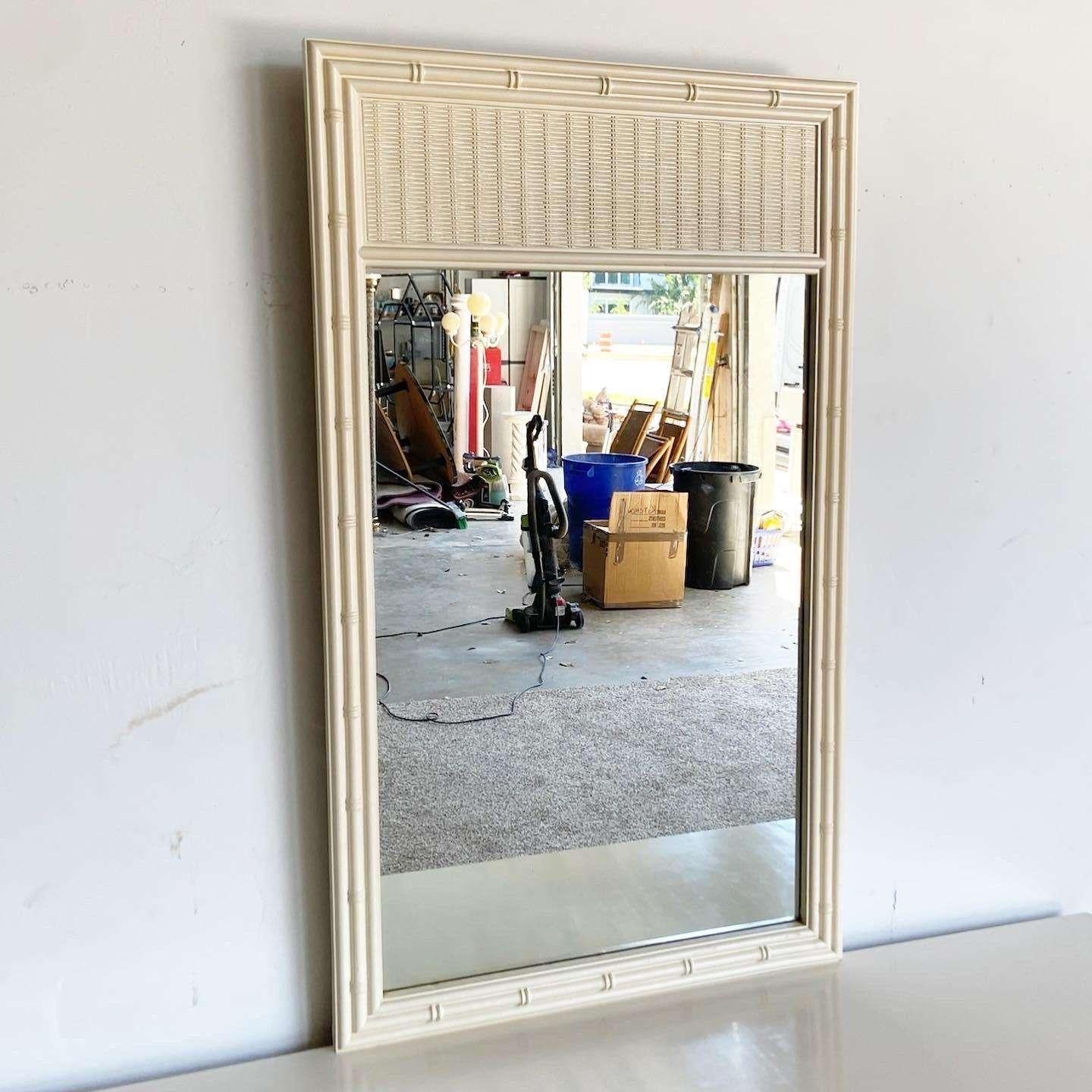 Boho Chic Off White Faux Bamboo Dresser With Mirror In Good Condition For Sale In Delray Beach, FL