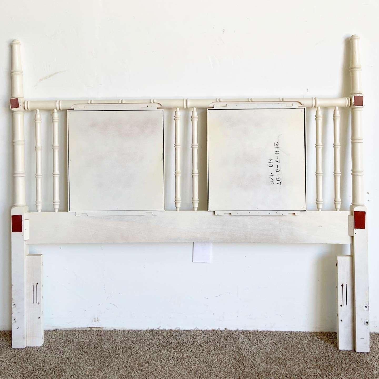 Boho Chic Off White Faux Bamboo Headboard In Good Condition For Sale In Delray Beach, FL