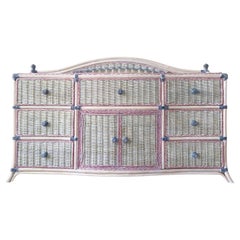 Boho Chic off White Pink and Grey Wicker Dresser