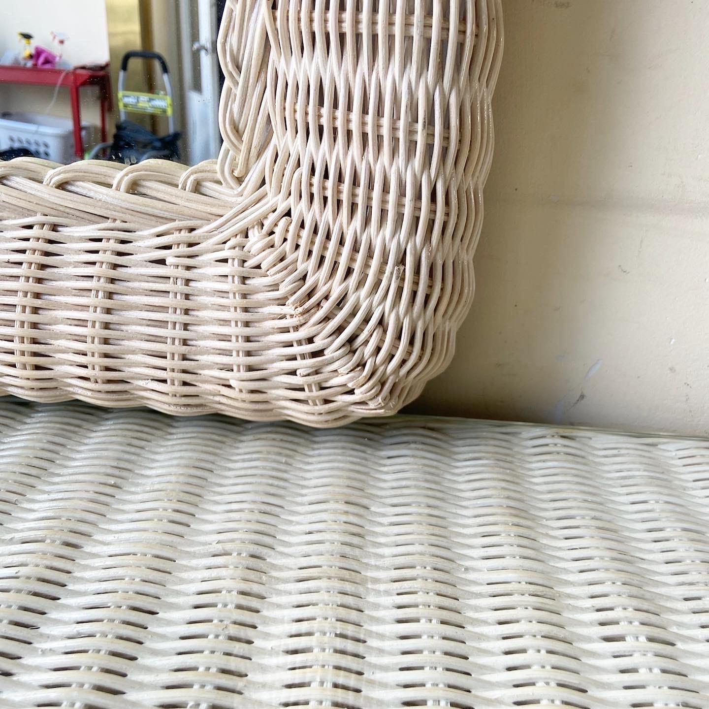 Boho Chic off White Wicker Glass Top Dresser with Mirror In Good Condition For Sale In Delray Beach, FL