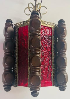 Boho Chic Oriental Hanging Red Glass Lantern or Pendant