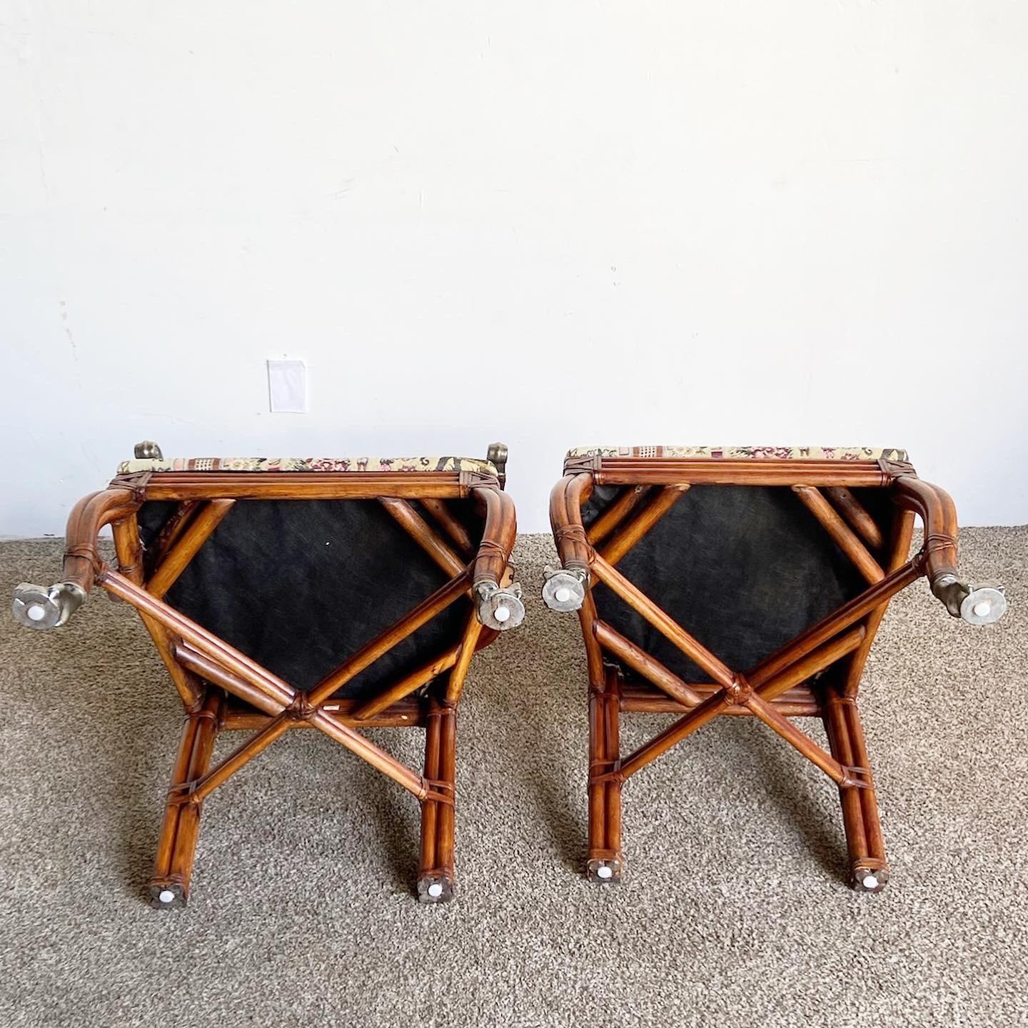 Boho Chic Ornate Bamboo Rattan Ball in Claw Dining Chairs - Set of 4 In Good Condition For Sale In Delray Beach, FL