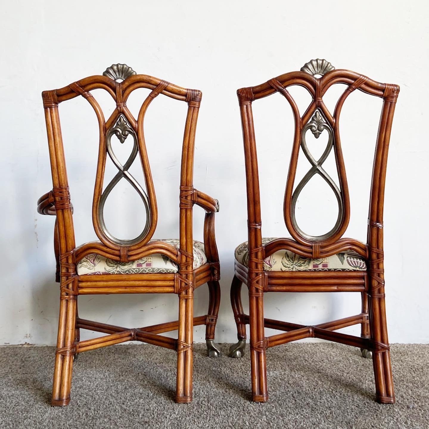 Metallo Sedie da pranzo in bambù ornate e chic in rattan Ball and Claw - Set di 4 in vendita