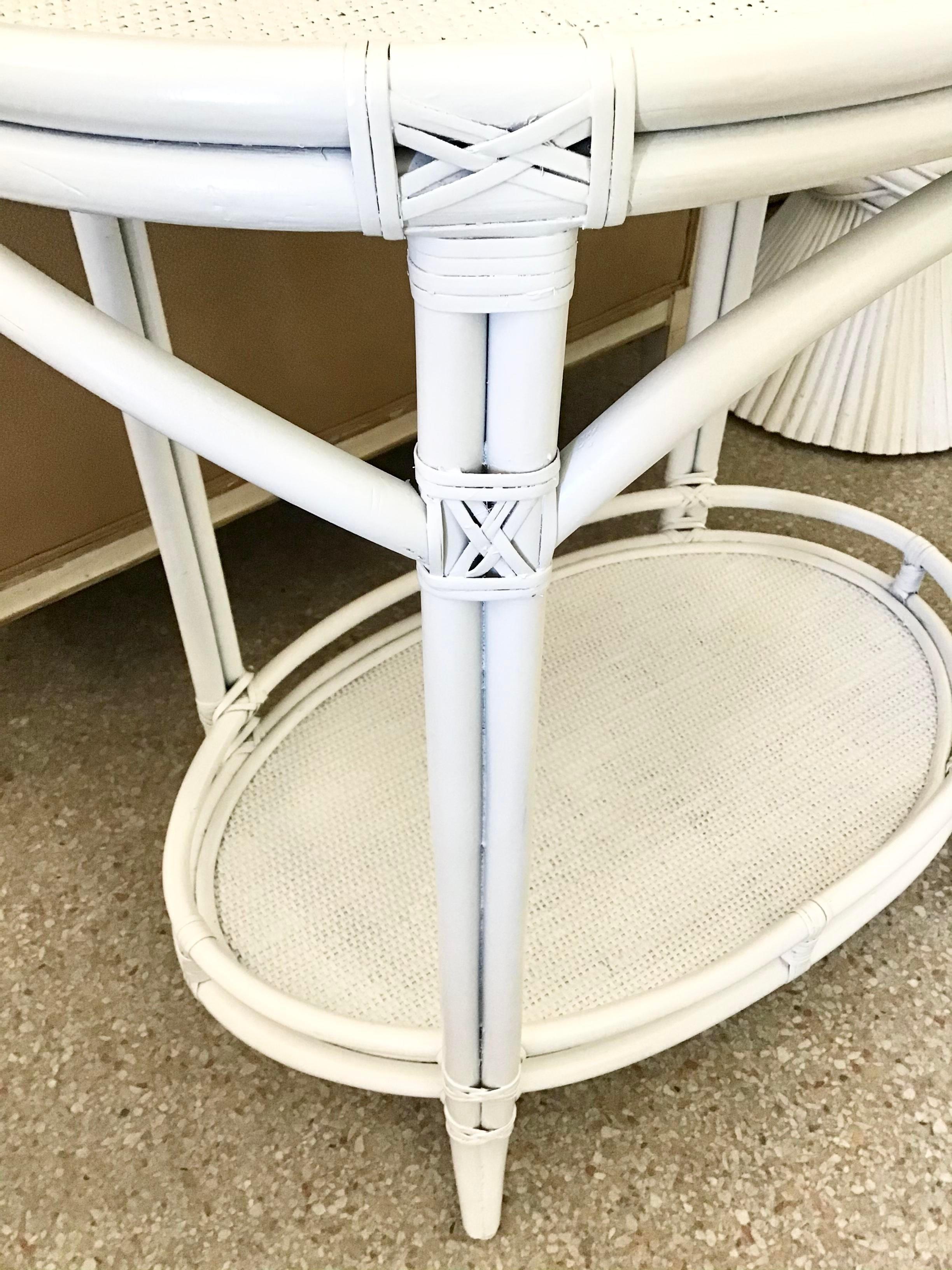 Mid-20th Century Boho Chic Oval Rattan Bar Table White Lacquer For Sale