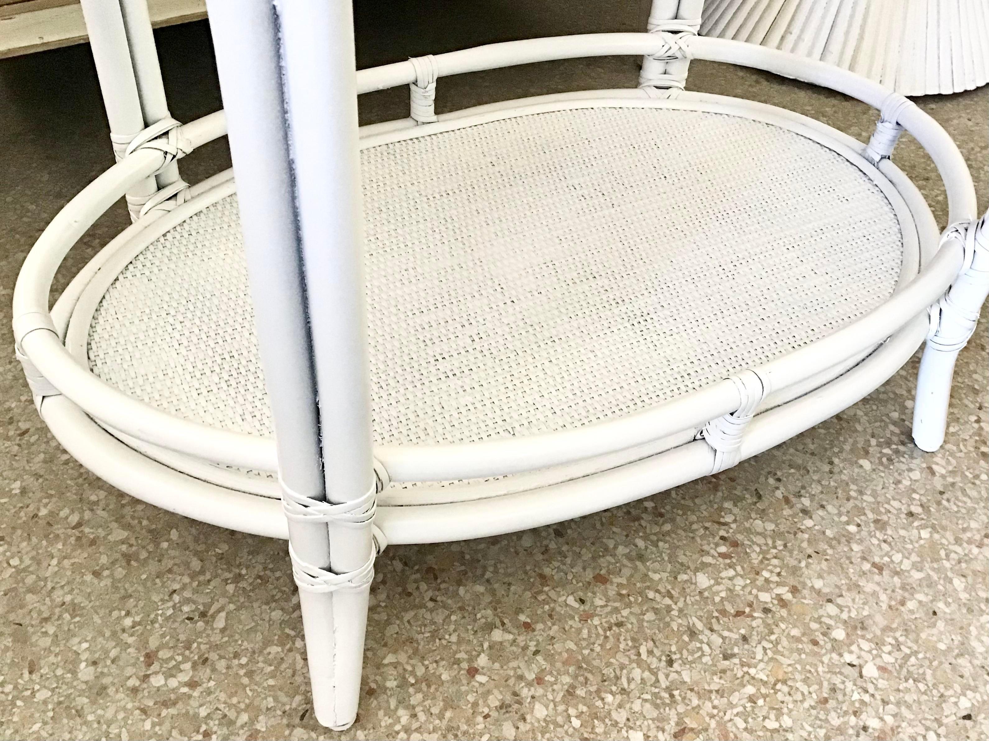 Boho Chic Oval Rattan Bar Table White Lacquer For Sale 1