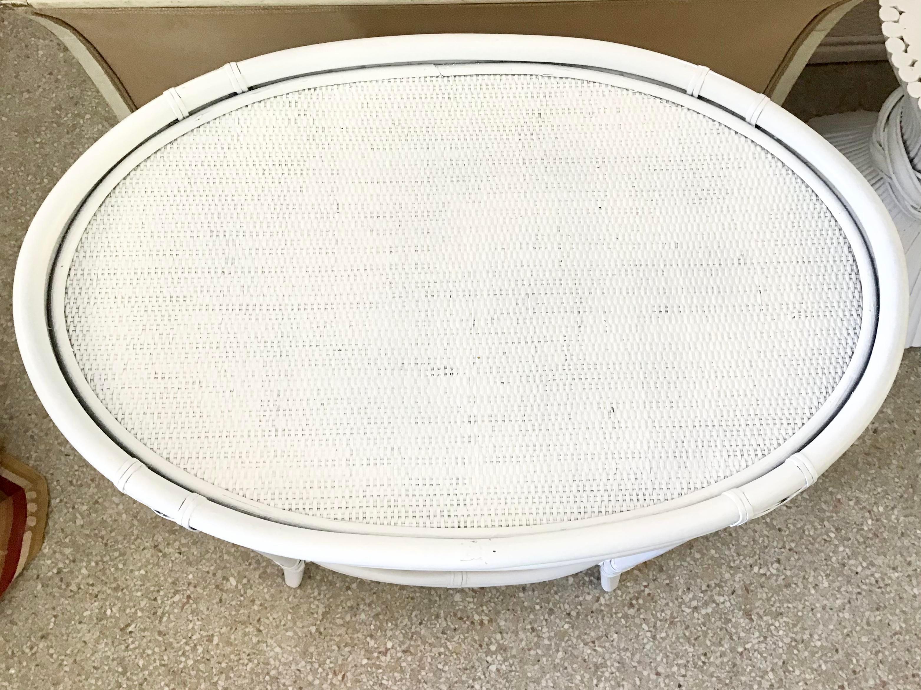 Boho Chic Oval Rattan Bar Table White Lacquer For Sale 2