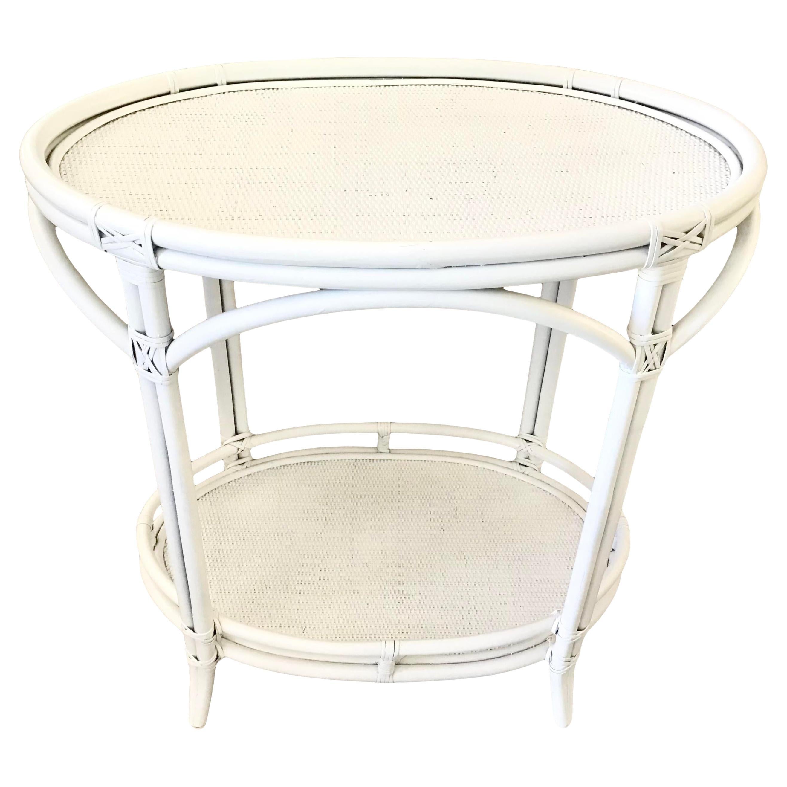 Boho Chic Oval Rattan Bar Table White Lacquer