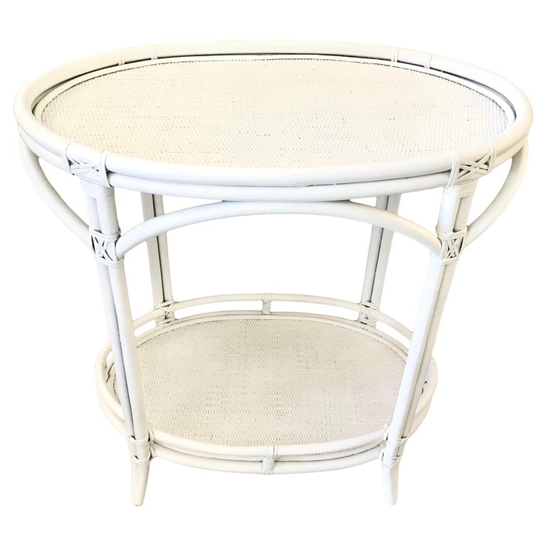 Boho Chic Oval Rattan Bar Table White Lacquer For Sale at 1stDibs