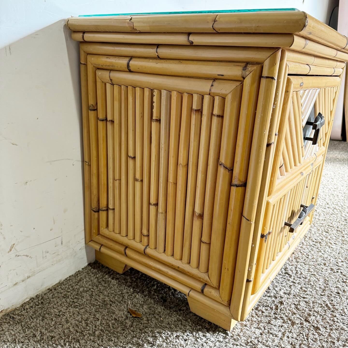 Late 20th Century Boho Chic Pencil Reed and Bamboo Nightstand For Sale