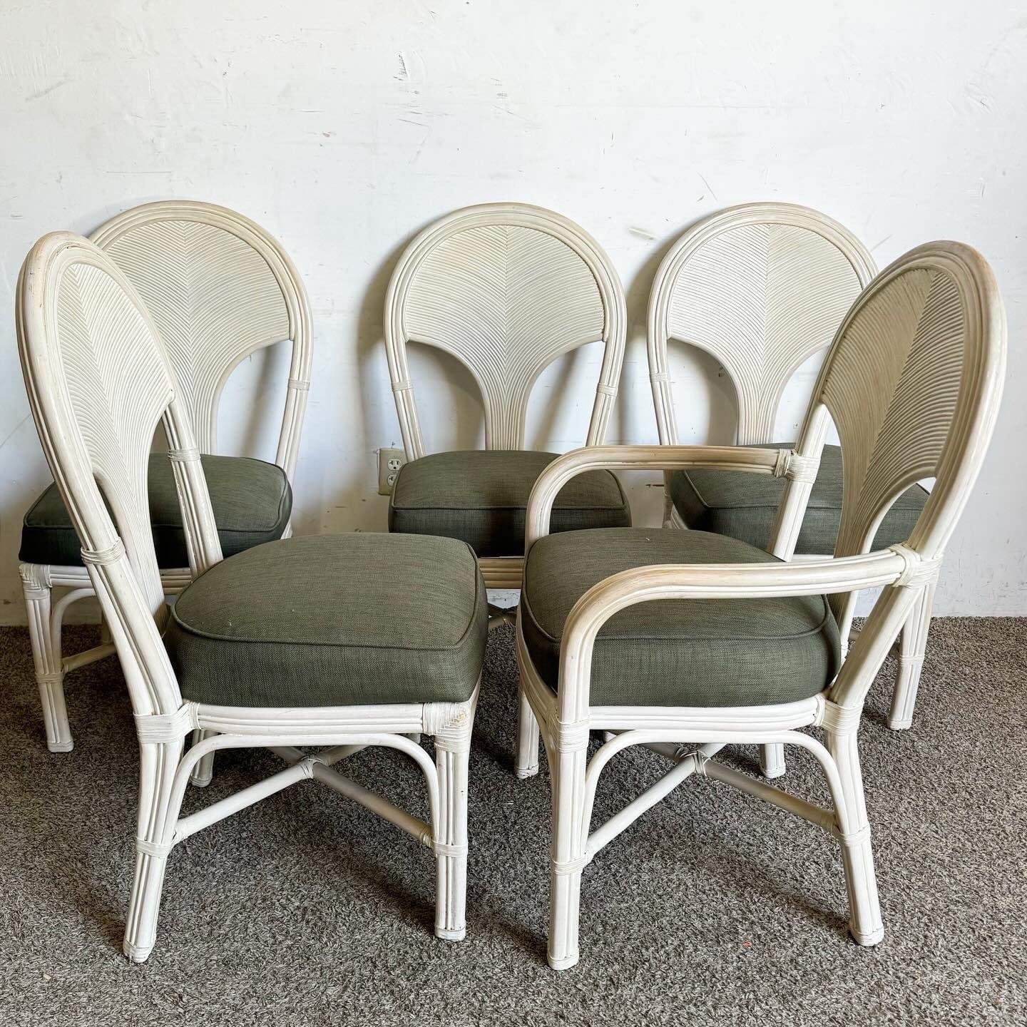 Philippine Boho Chic Pencil Reed and Rattan Dining Chairs - Set of 6