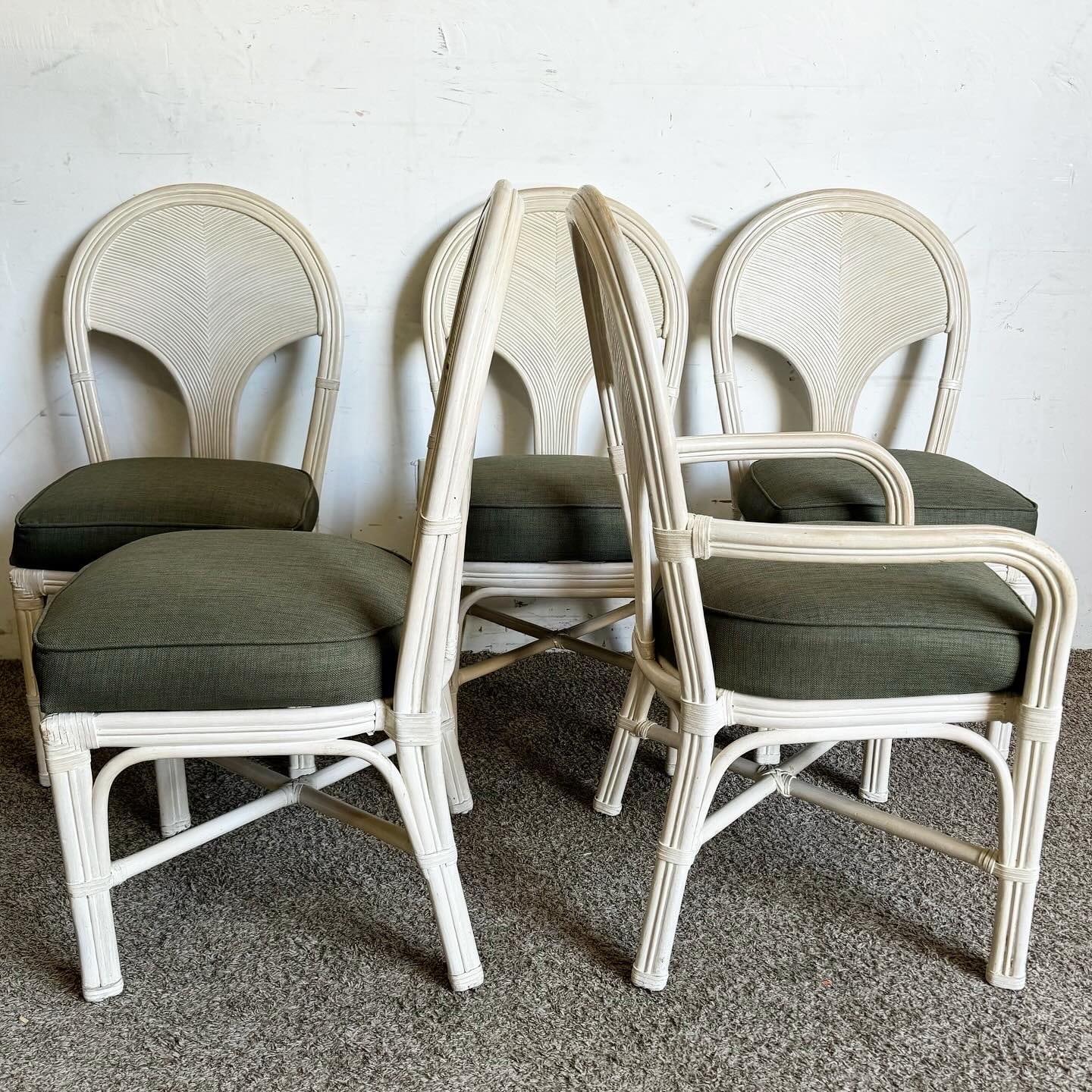 Boho Chic Pencil Reed and Rattan Dining Chairs - Set of 6 In Good Condition In Delray Beach, FL