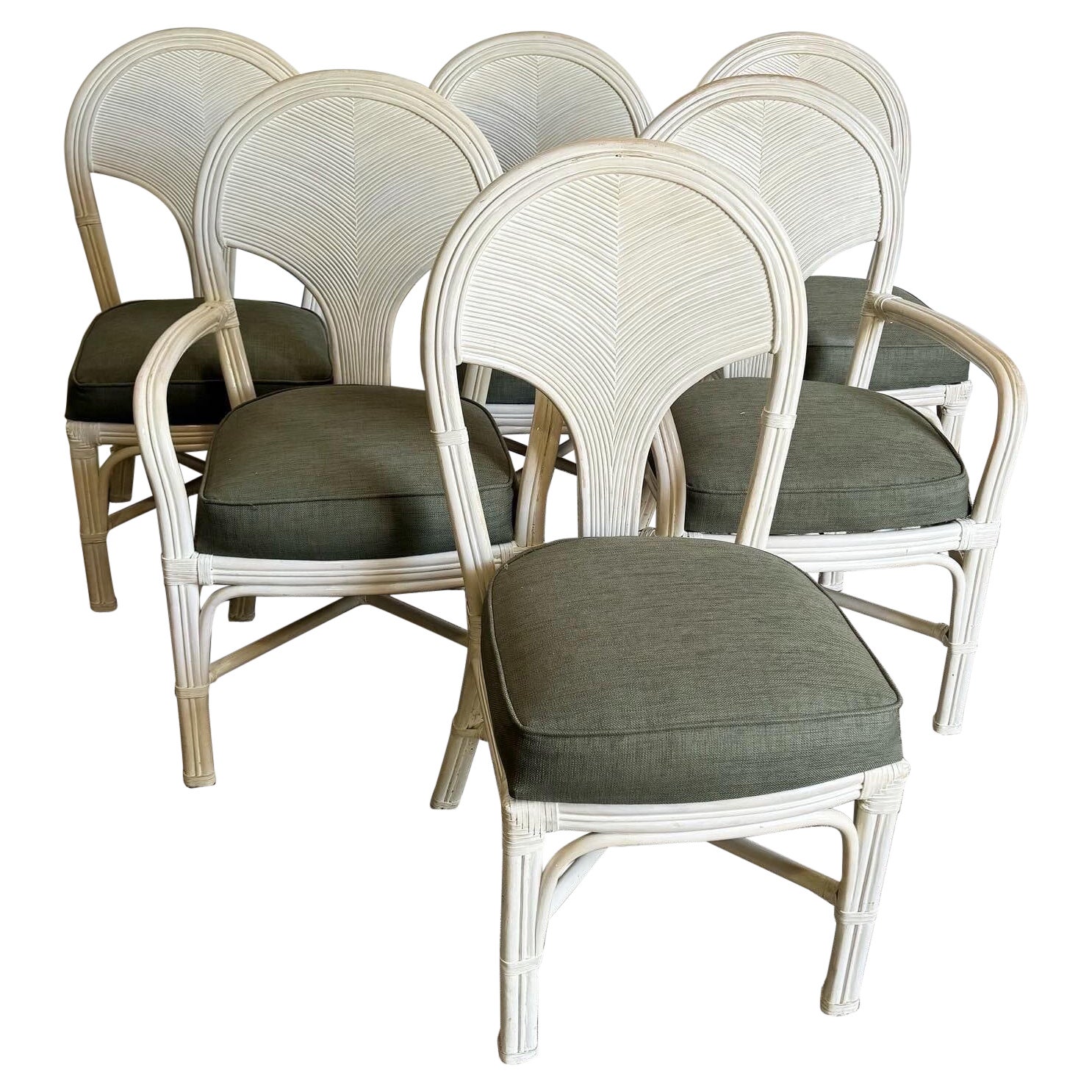 Boho Chic Pencil Reed and Rattan Dining Chairs - Set of 6