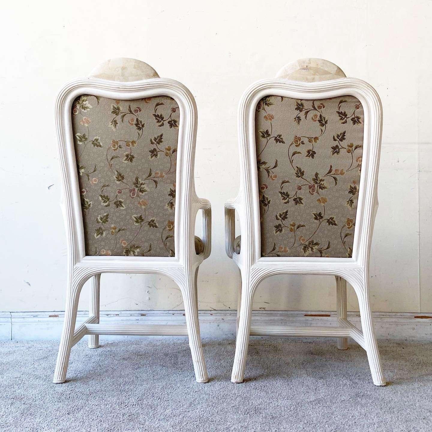 Boho Chic Pencil Reed and Tessellated Stone Dining Chairs In Good Condition For Sale In Delray Beach, FL