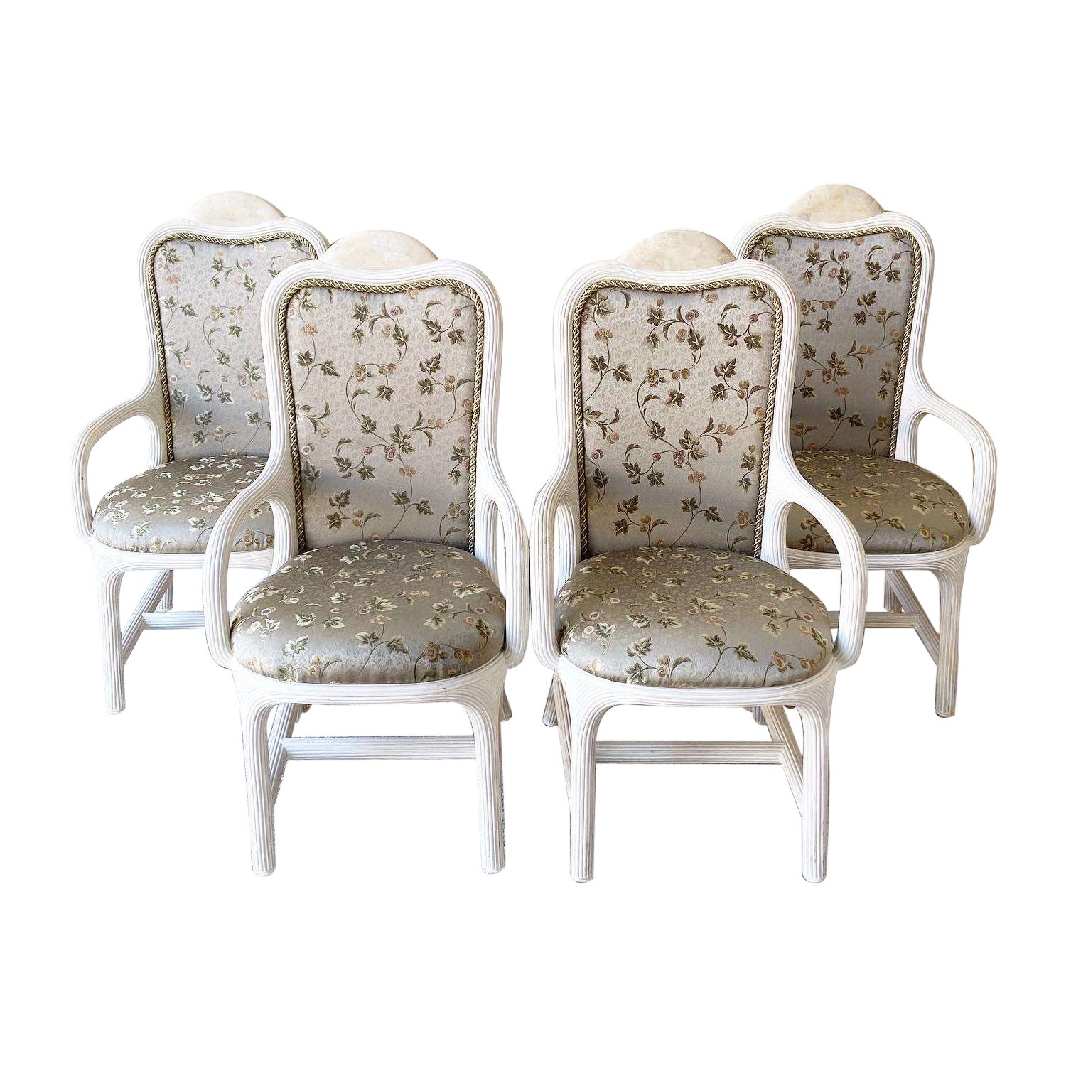 Sillas de comedor Boho Chic de caña de lápiz y piedra teselada en venta