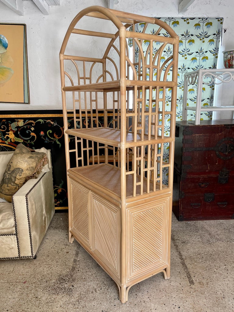 Boho Chic Pencil Reed Arch Top Etagere with Lower Cabinet For Sale at ...