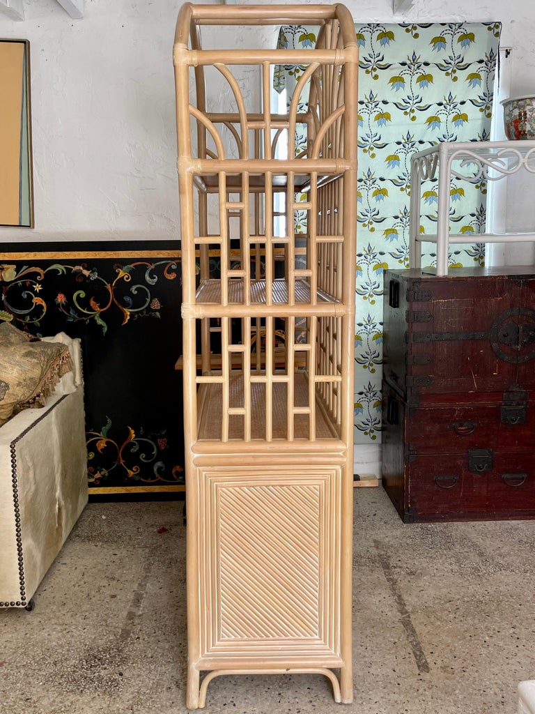 Boho Chic Pencil Reed Arch Top Etagere with Lower For Sale at