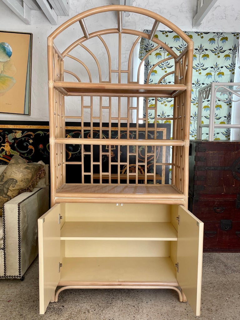 Boho Chic Pencil Reed Arch Top Etagere with Lower For Sale at