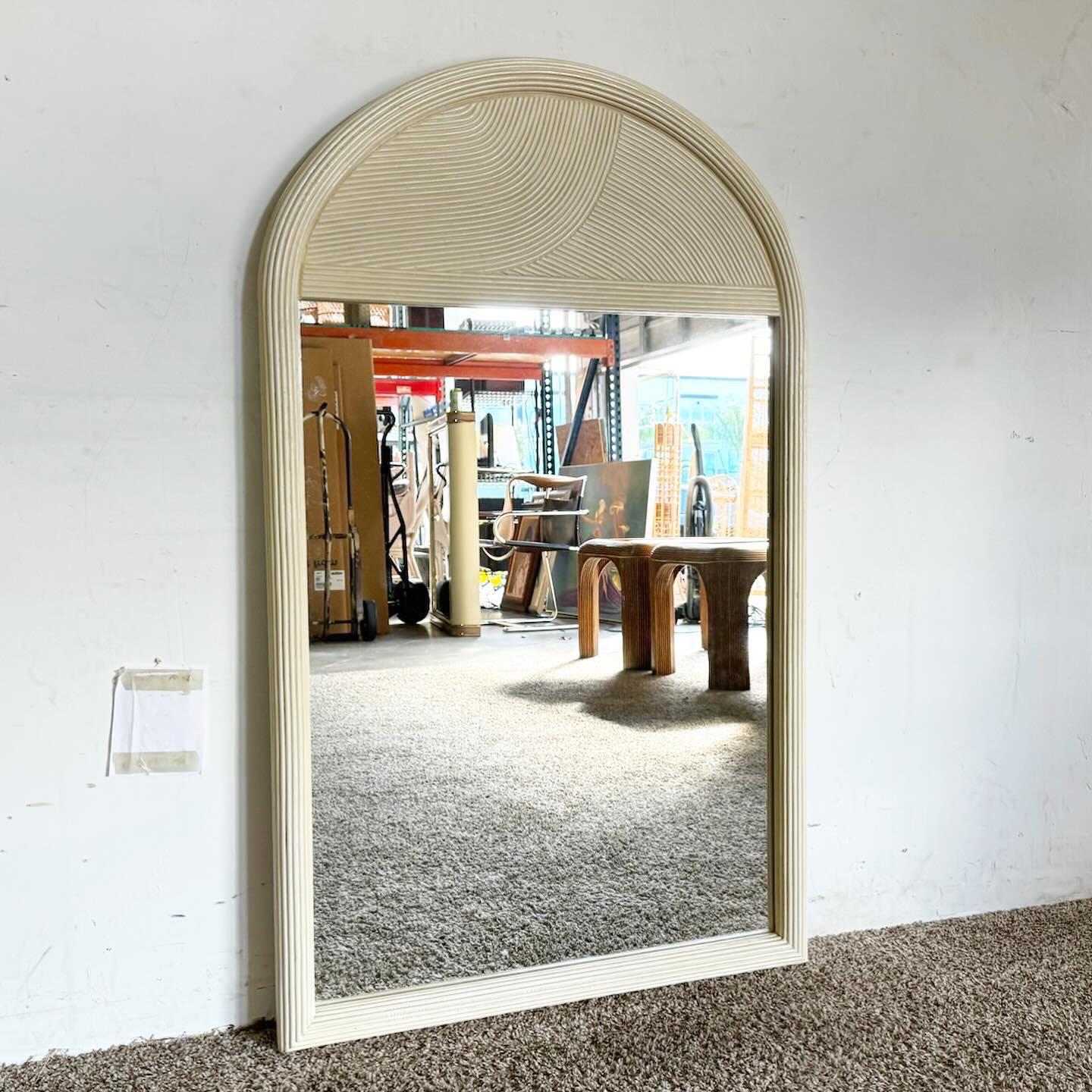 Boho Chic Pencil Reed Arched Top Wall Mirror In Good Condition In Delray Beach, FL