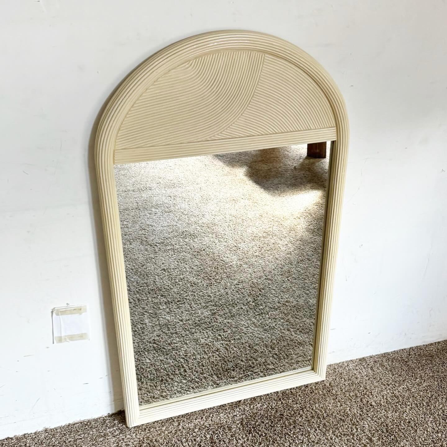 20th Century Boho Chic Pencil Reed Arched Top Wall Mirror