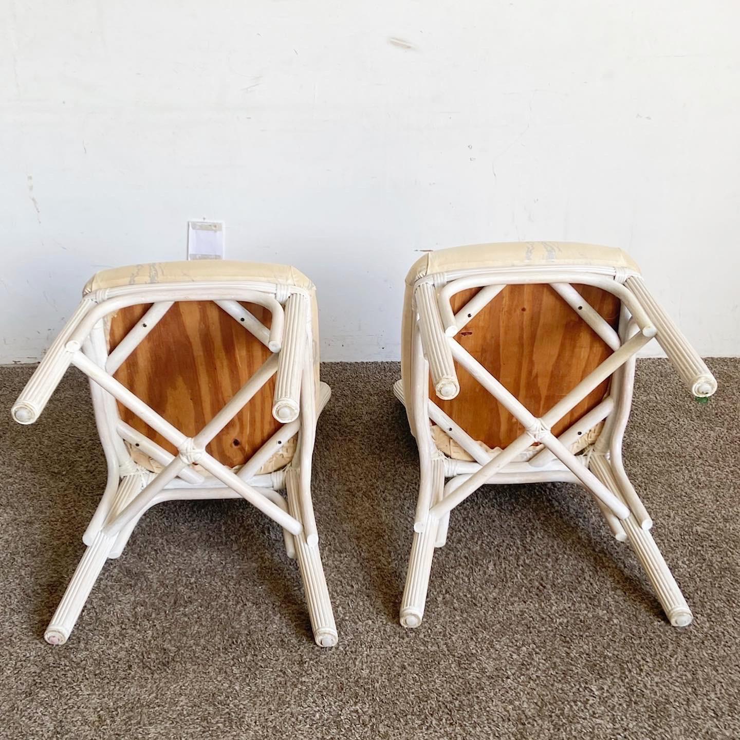 Boho Chic Pencil Reed Cane Back Dining Chairs - Set of 4 In Good Condition For Sale In Delray Beach, FL